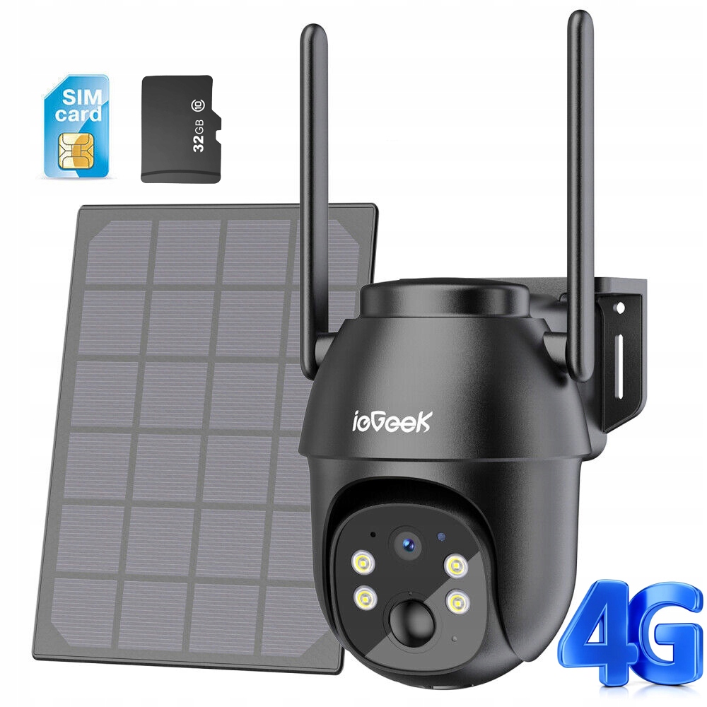 Venkovní solární kamera Otočná Gsm 4G Lte Sim 3MPx Baterie Reproduktor 64GB