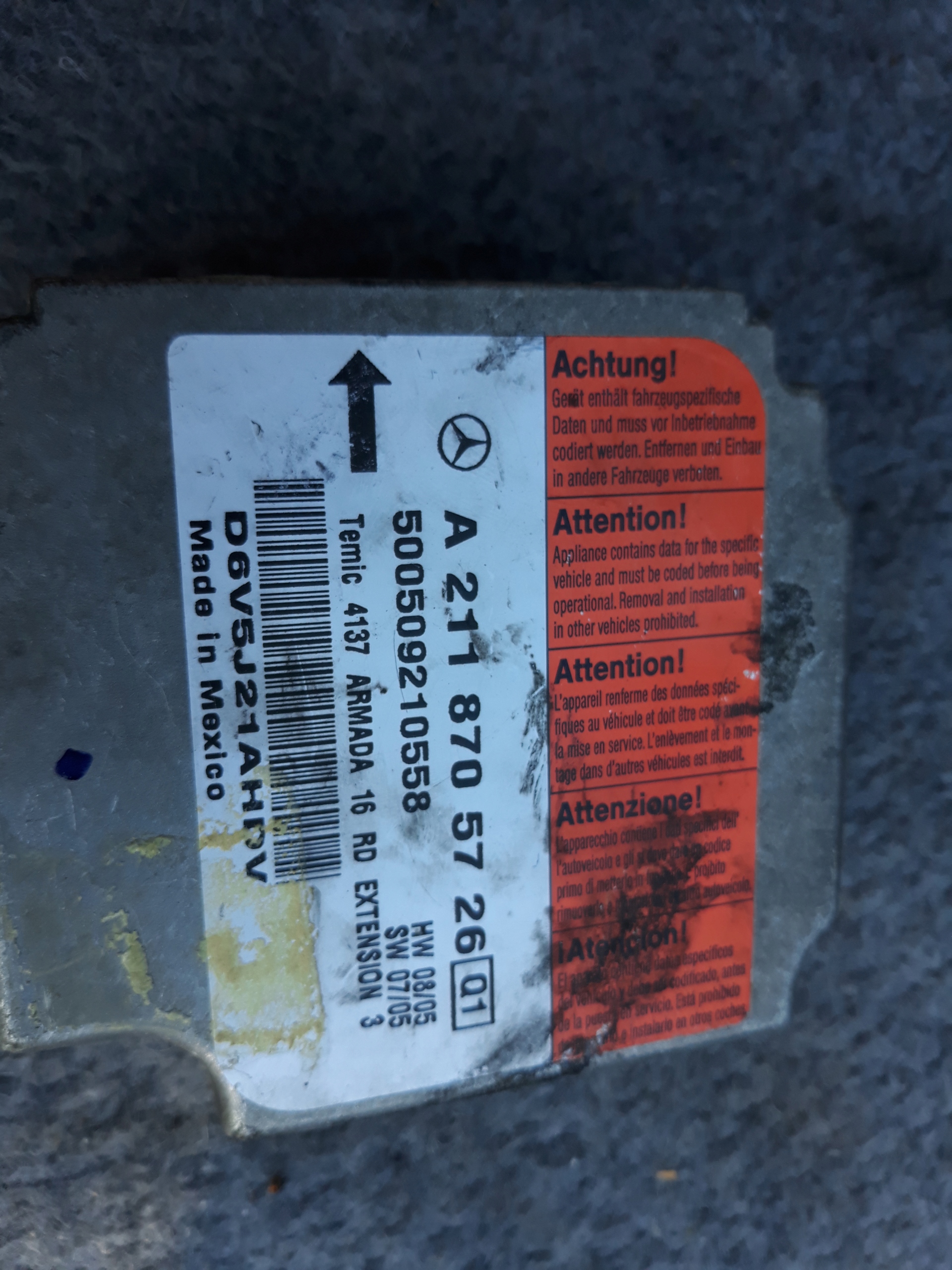 MODUL SENSOR AIRBAG MERCEDES W211 EKLASA A2118705726 za 50 zł z MOSINA