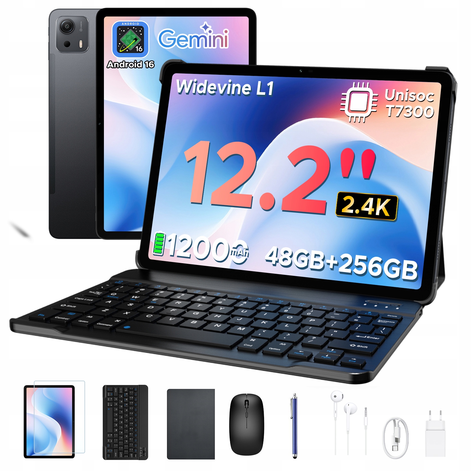 Tablet Pockam P12Plus 12.2'' Android16 12/256GB 12000mAh 120Hz WiFi Zestaw