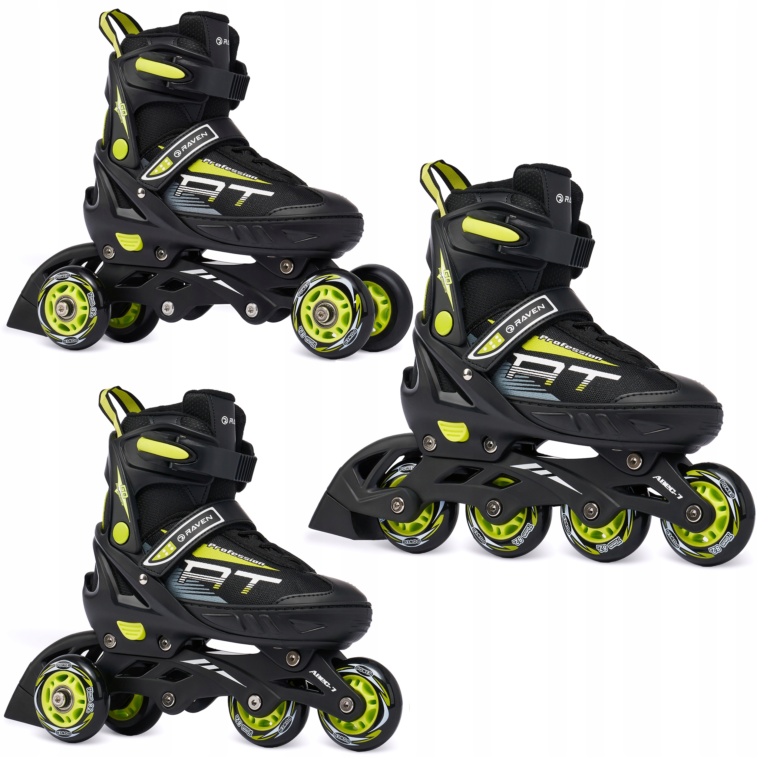 Rolki Wrotki 3w1 Regulowane Raven Profession Black/Lime 38-42