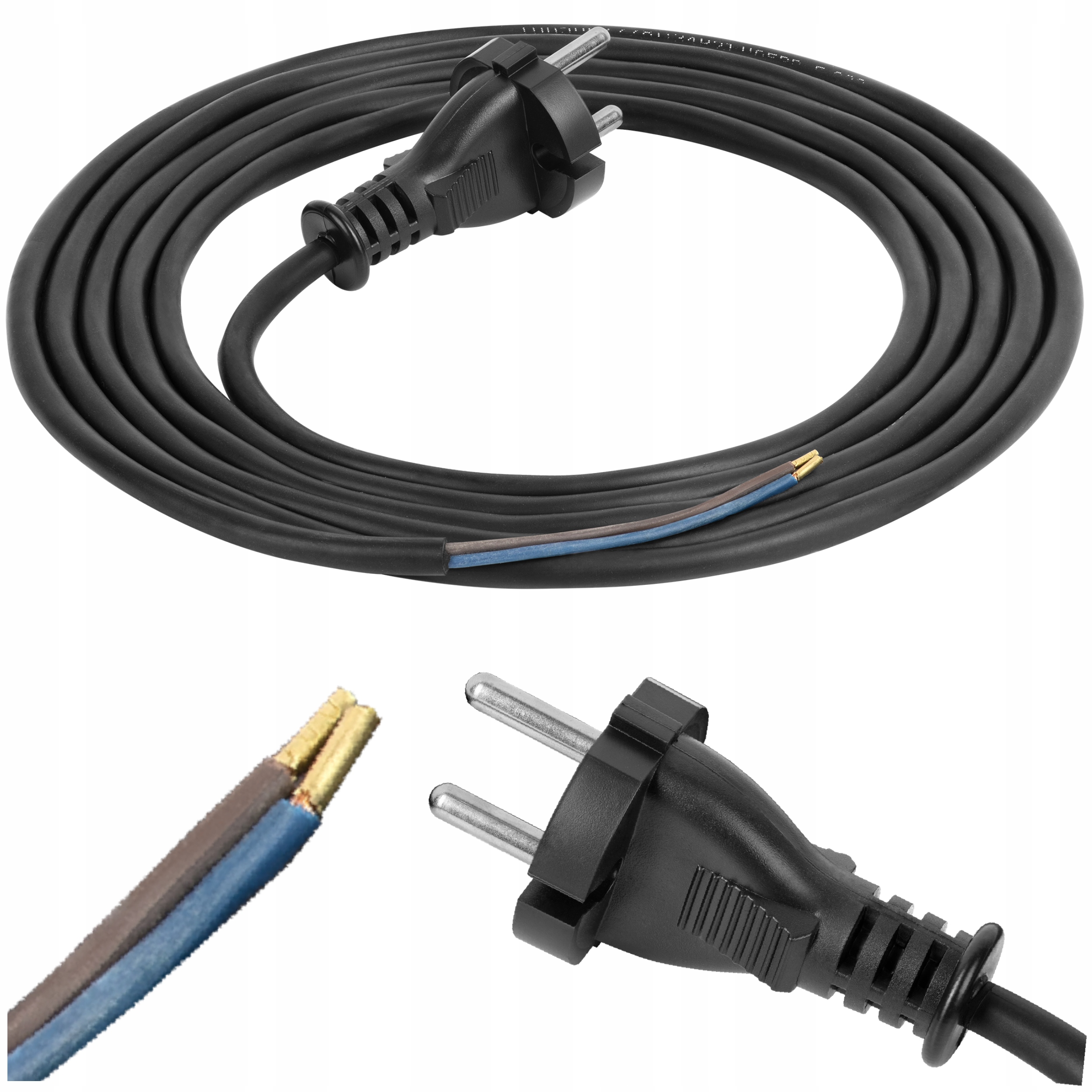 

Przewód Zasilający Kabel Z Wtyczką Guma 2x1,5mm 3m