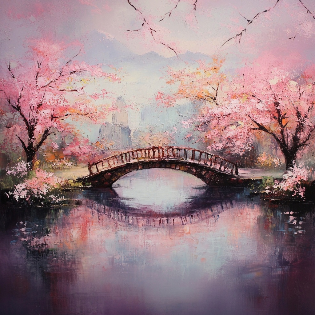 Obraz Na Plátně Canvas Japonsko Jaro Park Řeka Most Stromy Višeň 80x80