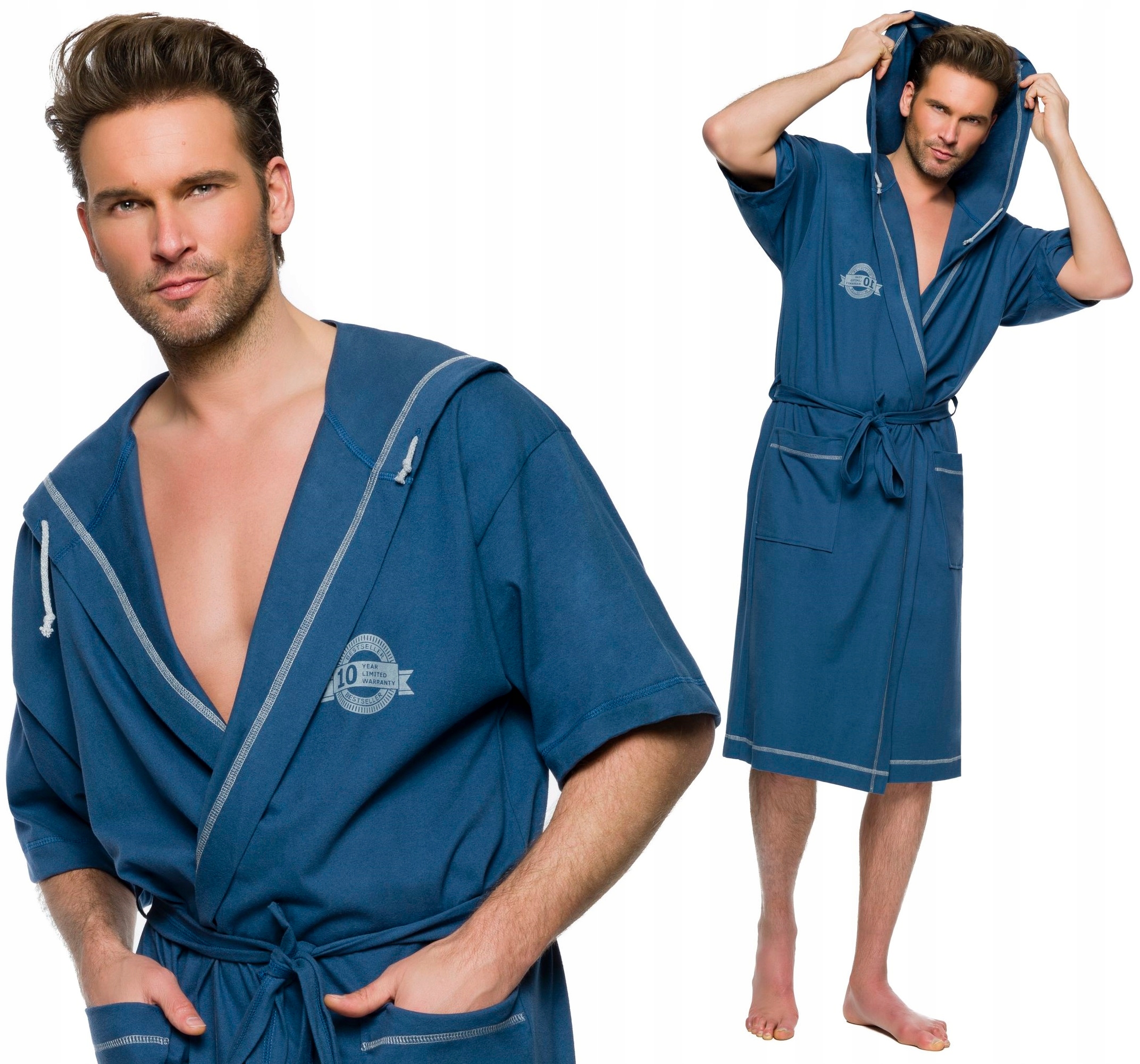 

Bawełniany Szlafrok Męski Z Kapturem Kr. Rękaw L