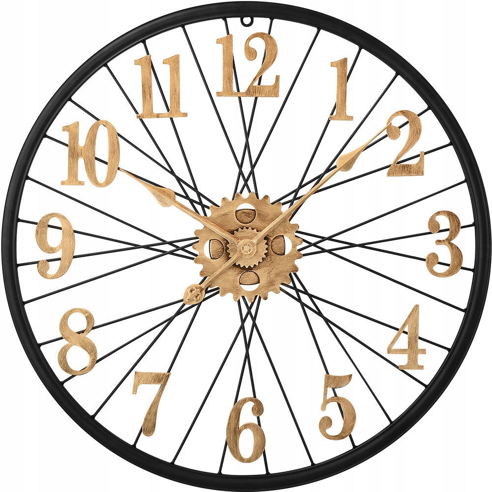 Veľké Čierne Zlaté Kovové Nástenné Hodiny Od Bicykla Mpm E04.4489 60 cm