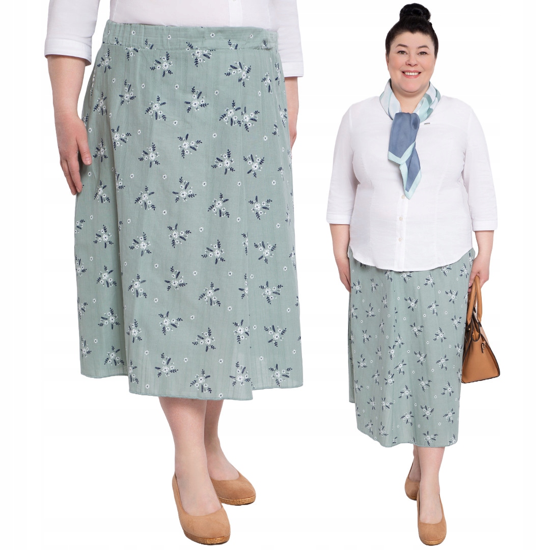 Bavlněná světle zelená sukně s květy, velikost 56/58