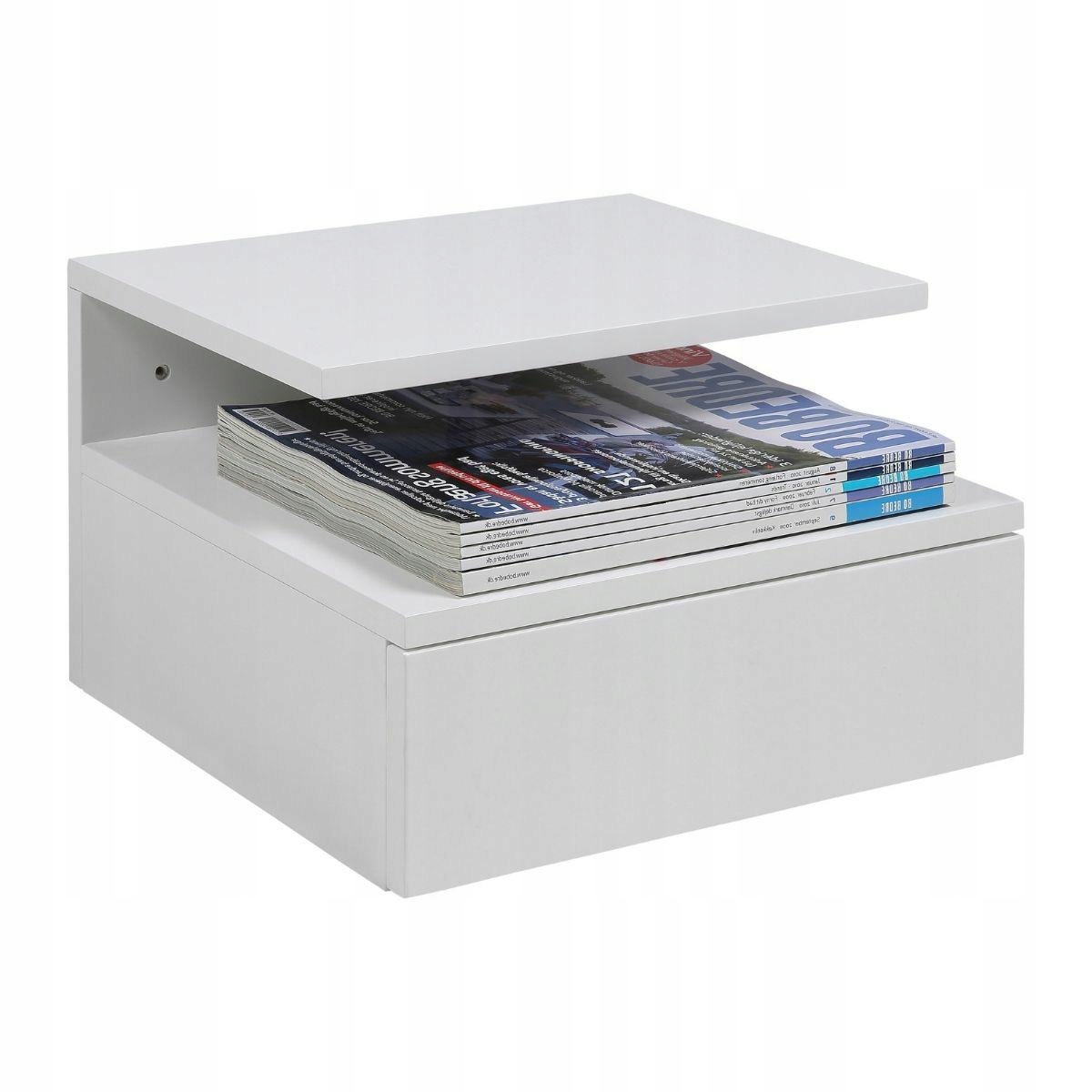 Závesná nočná skrinka biela, nočný stolík s poličkou a zásuvkou Ashlane