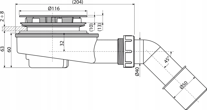 ALCA PLAST SYFON BRODZIKOWY NISKI 90 mm A491CR Marka Alcaplast