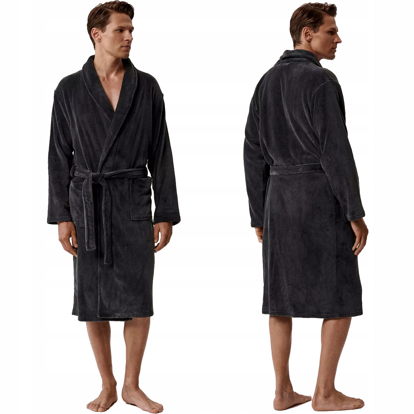 Pánský Fleecový Župan Atlantic SZM002 Tmavě Šedý Homewear Teplý *M/L*