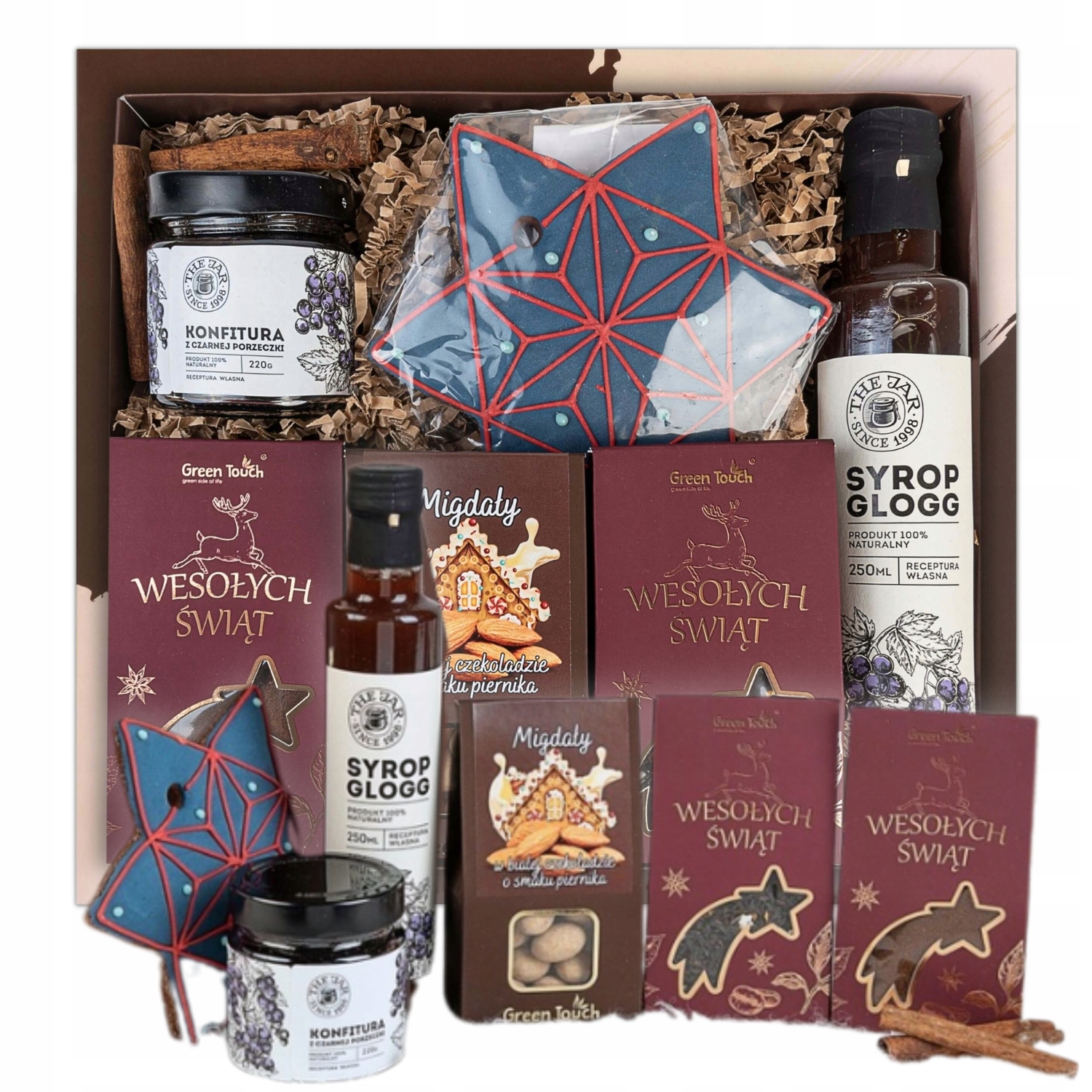 Levně Dárkový Koš Sada Čaj Na Vánoce Perník Hvězda Sirup Dárková Krabička