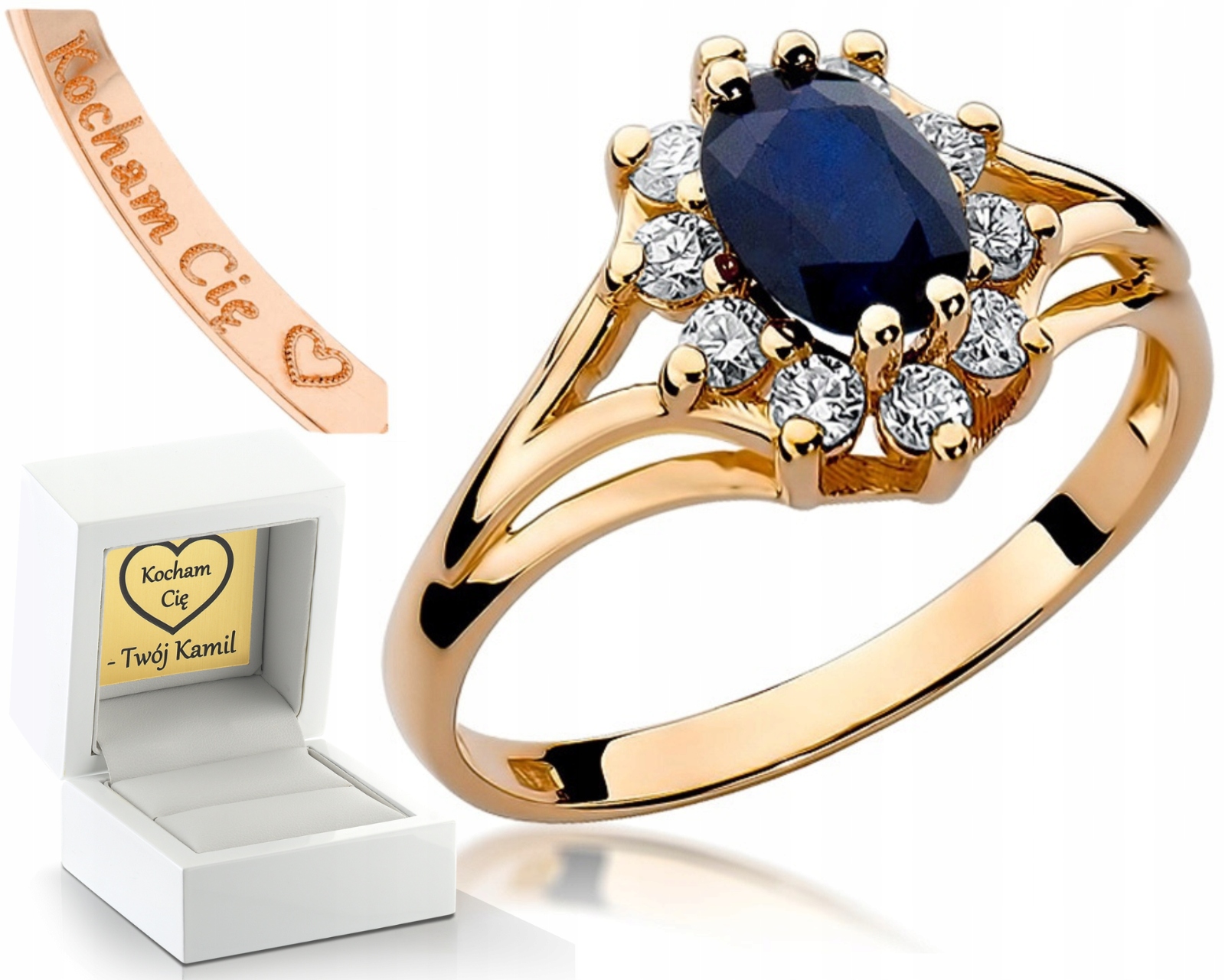 Růžový Zlatý Prstýnek Se Safírem A Diamanty