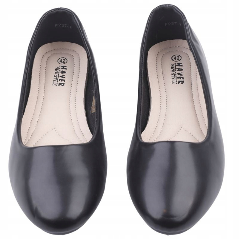 R.43 Czarne Balerinki Damskie Buty Wsuwane Płaskie Gładki Wkładka Ekoskóra