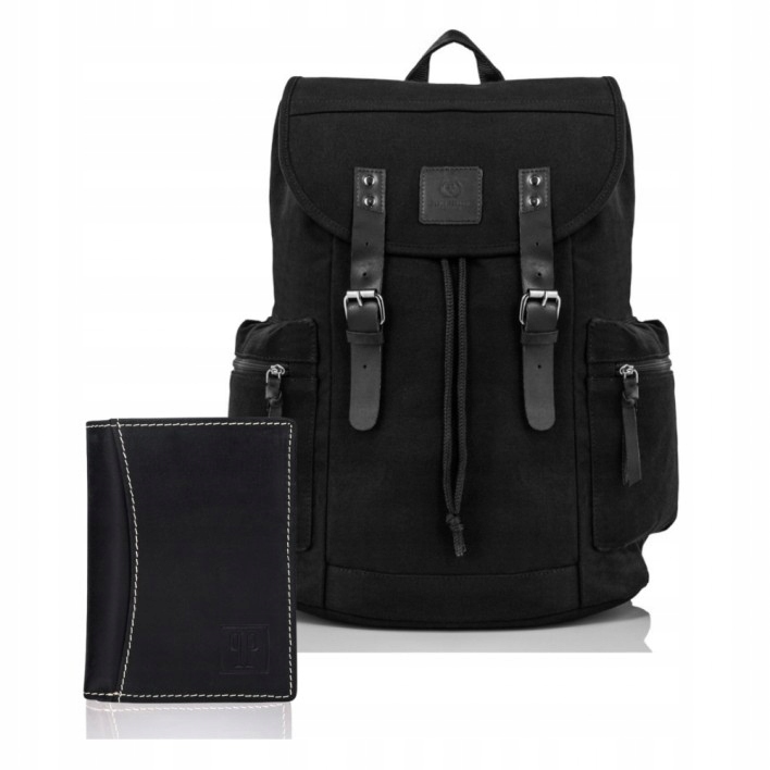 Dárková sada Pánská kožená peněženka a Batoh Pánský Velký Černý Retro