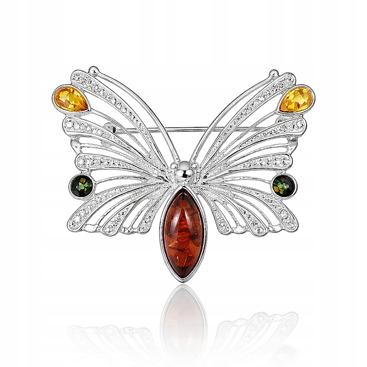 Motýl Stříbrná Brož S Buštinou