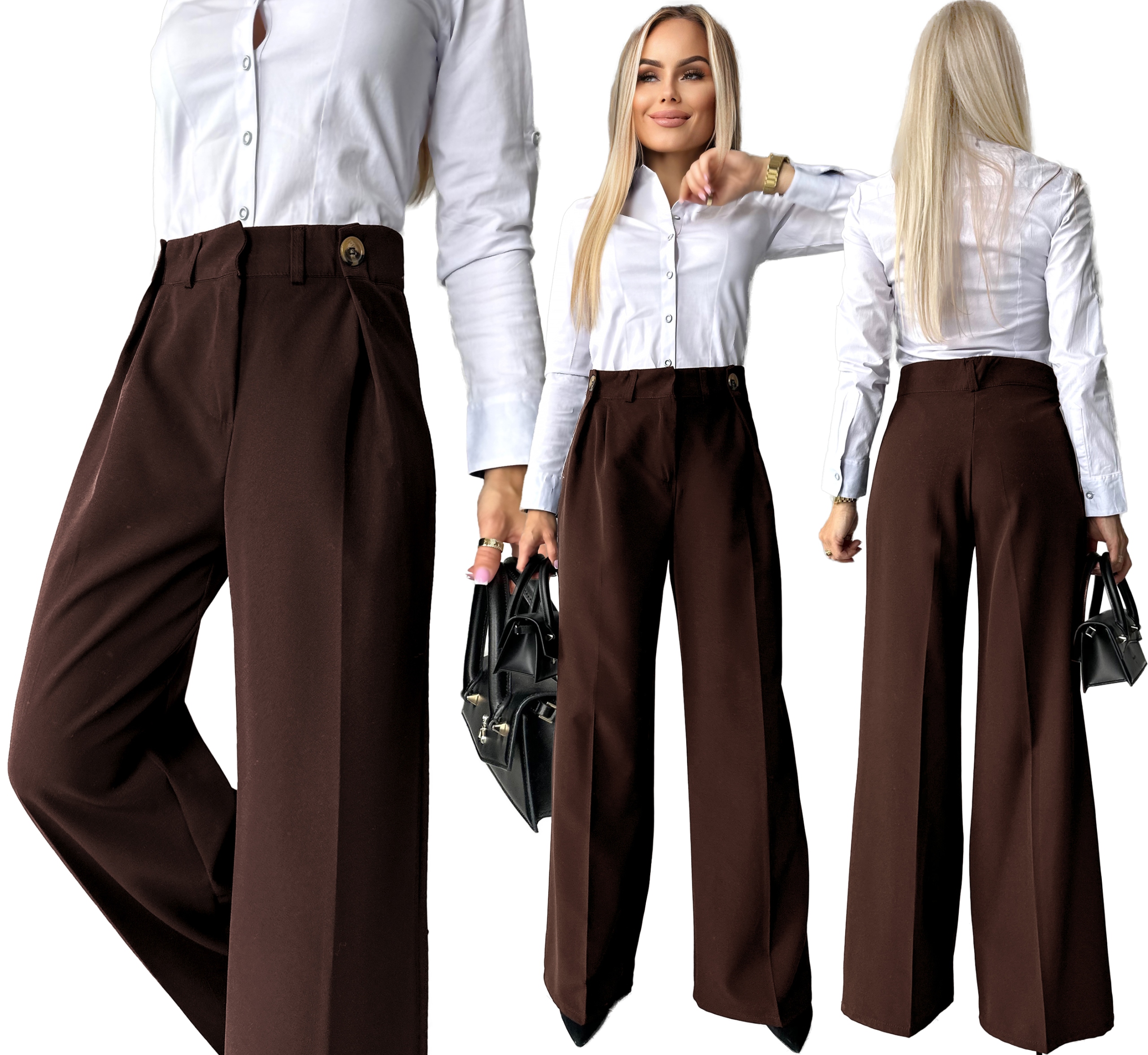 Spodnie damskie szerokie nogawki na kant wysoki stan XL Otylia