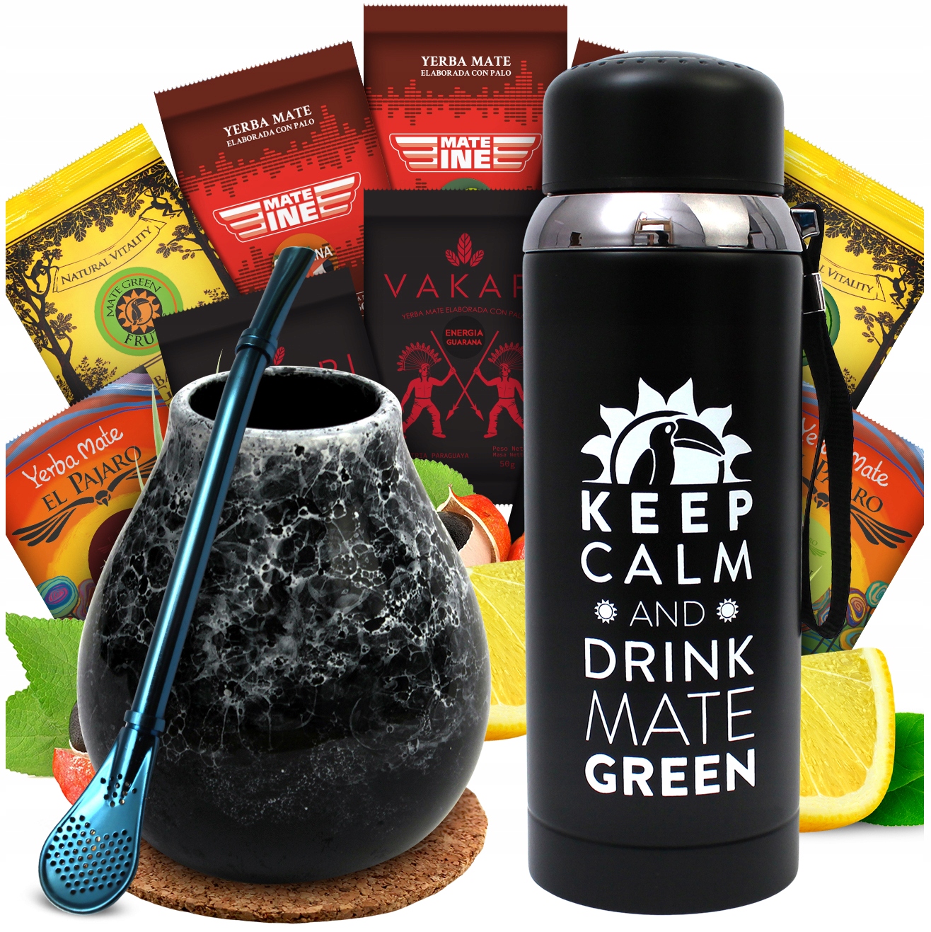 Sada Yerba Mate Energia různé příchutě 500 g 0,5 kg Led termoska 800 ml