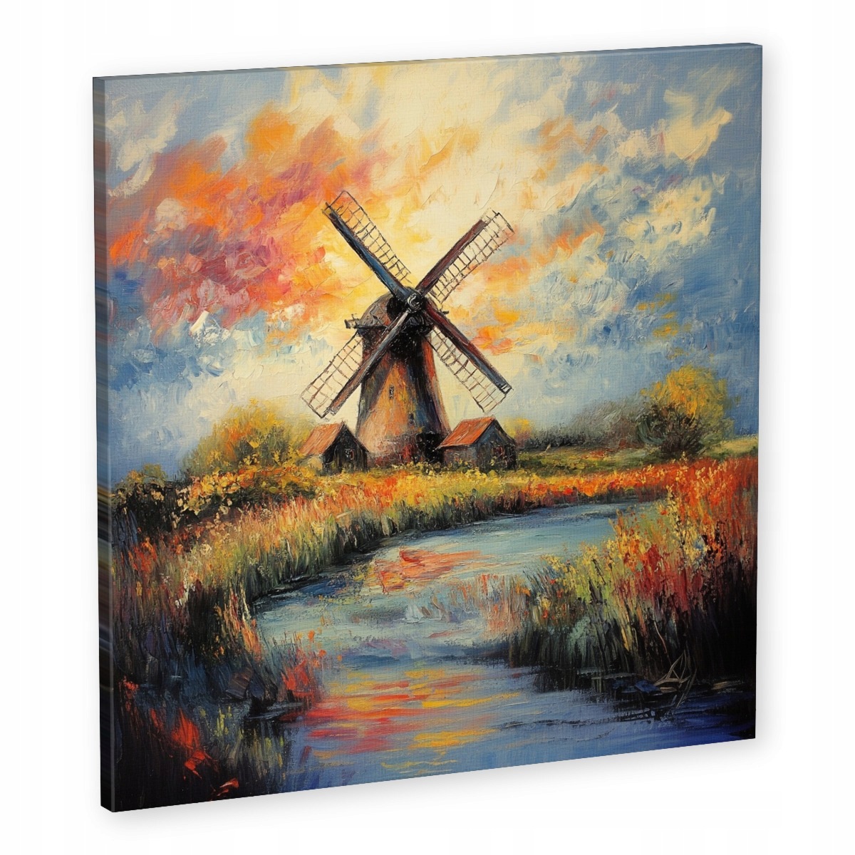 Obraz Na Plátně Plátno Krajina Holandsko Ventilátor Slunce Západ Rybník 60x60