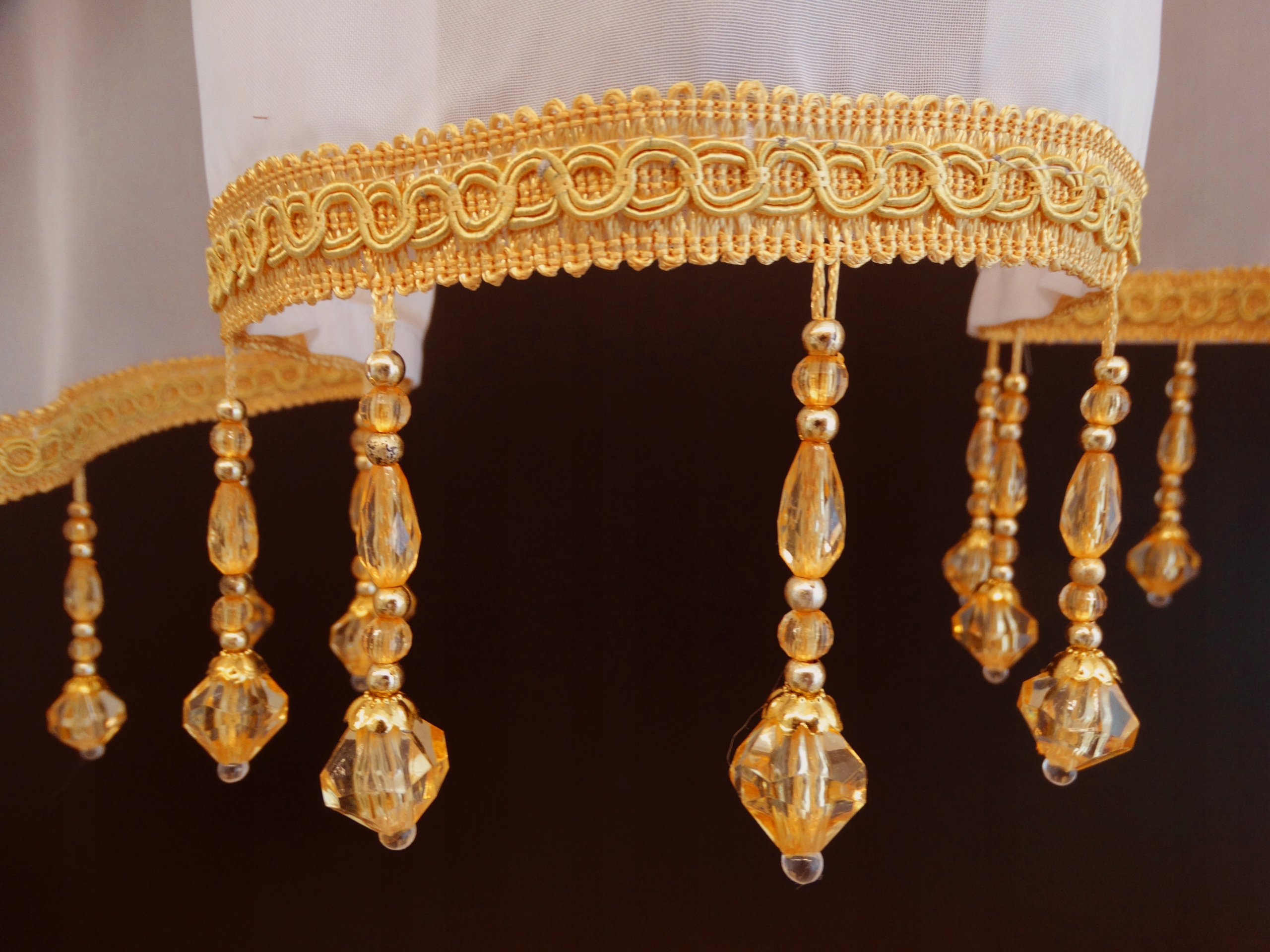 Mg Záclona Voál Mašle s korálky Zlatá dlouhá 400x120