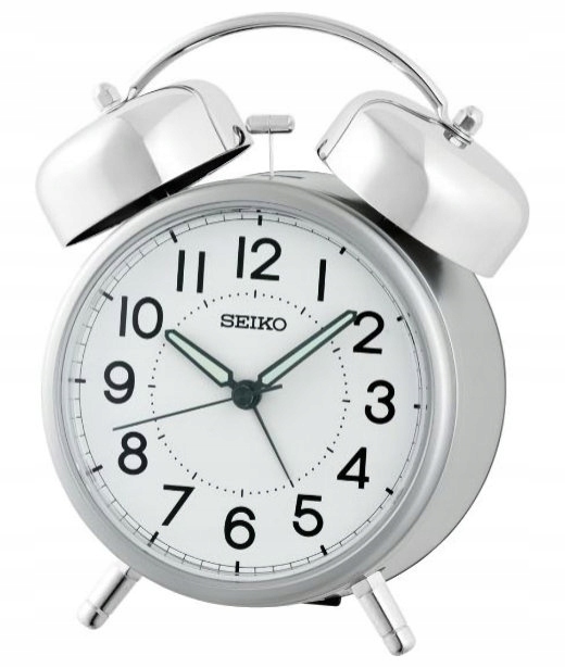 Veľký Strieborný Retro Budík S Zvončekmi Seiko QHK063S Netika Hlasný Alarm