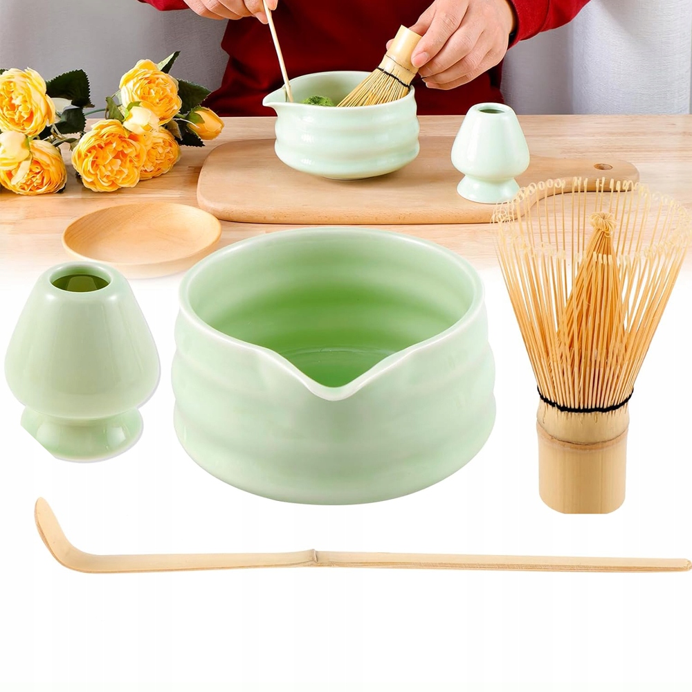 Levně Sada Na Čaj Matcha Hliněná Miska Dřevěná Lžíce