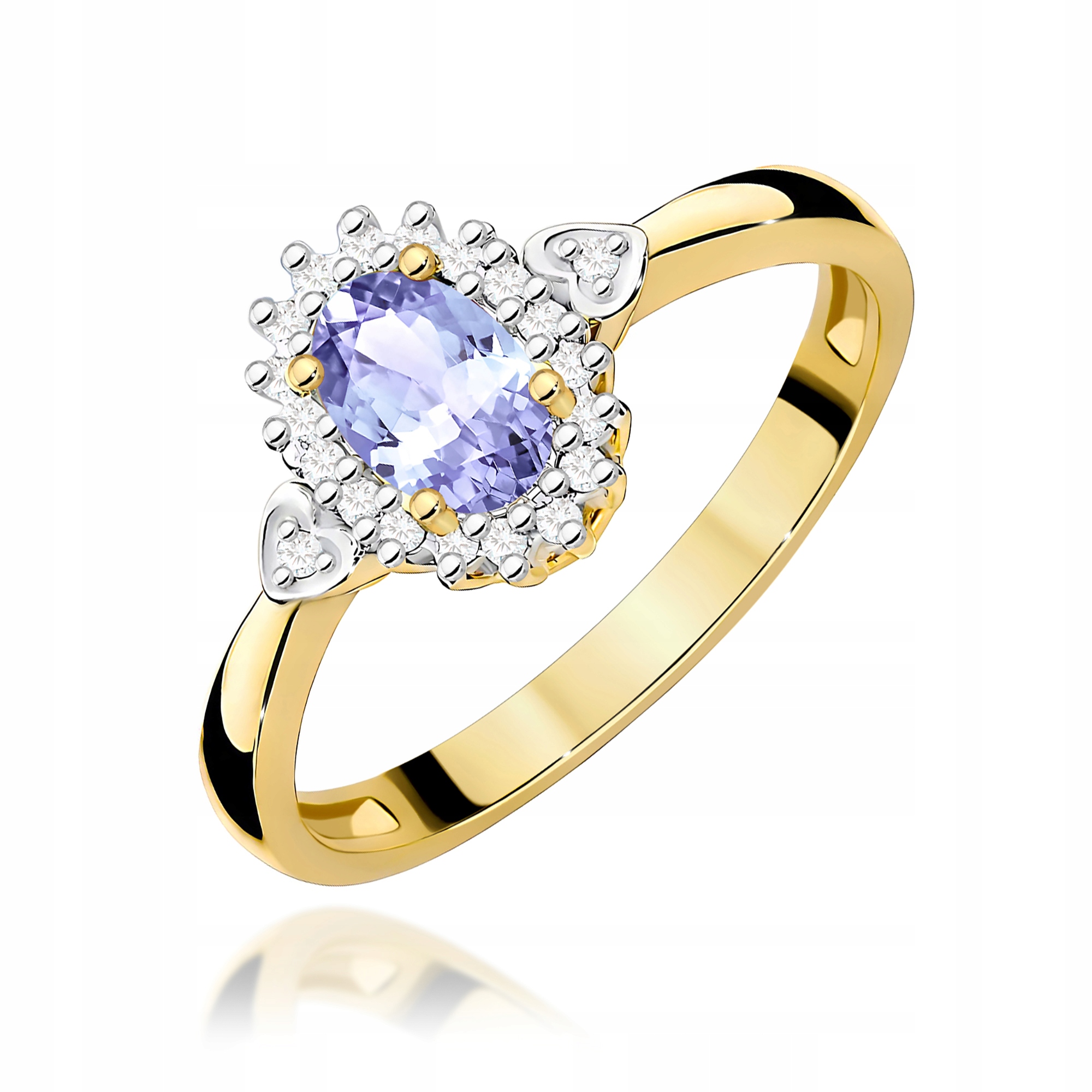 Zlatý prstýnek 585 s tanzanitem a diamanty, oválný, stylový