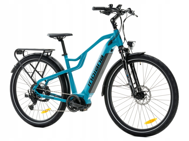Rower elektryczny Indiana E-Trekking Mid U19 28 cali Czarno-niebieski