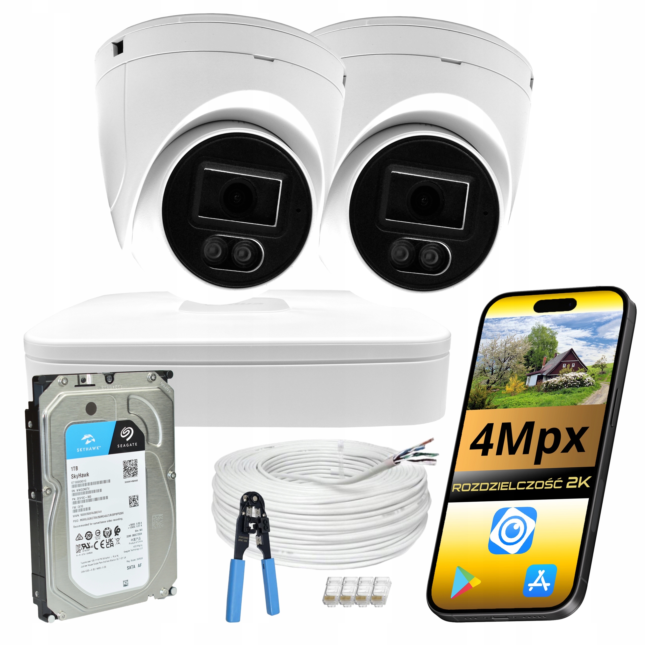 Venkovní Monitorování Dahua 2 Kamery 4MPX Ir Led Osvětlení Disk 1Tb