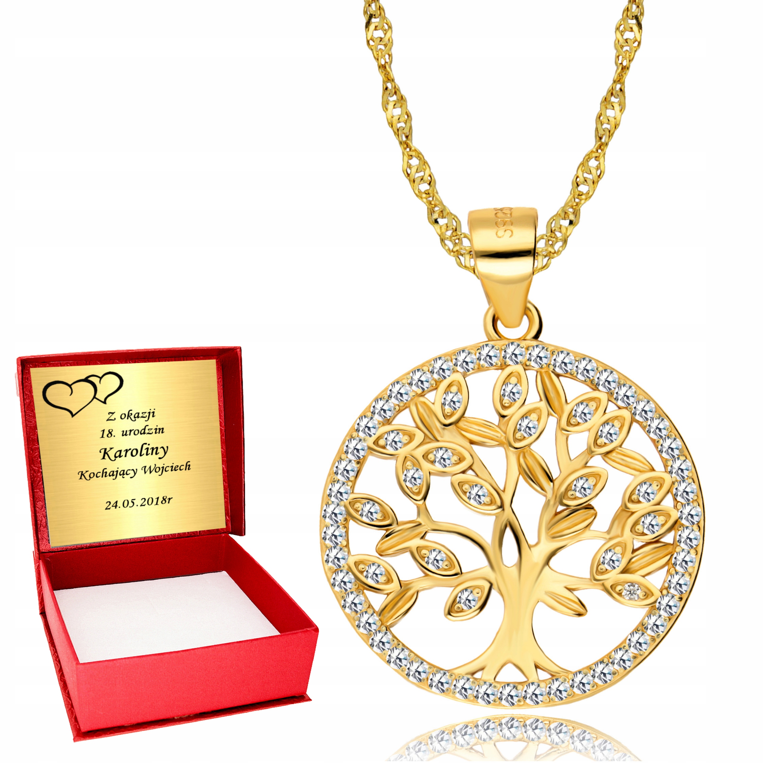Złoty Łańcuszek 925 Drzewko Szczęścia Drzewo Życia Grawer