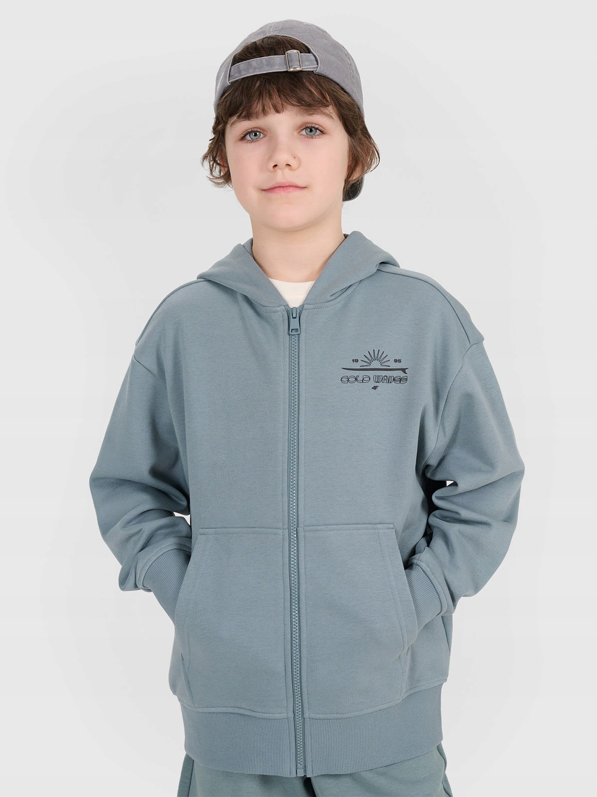 4F Bluza Chłopięca zasuwana z kapturem JM1522 morska zieleń r. 164