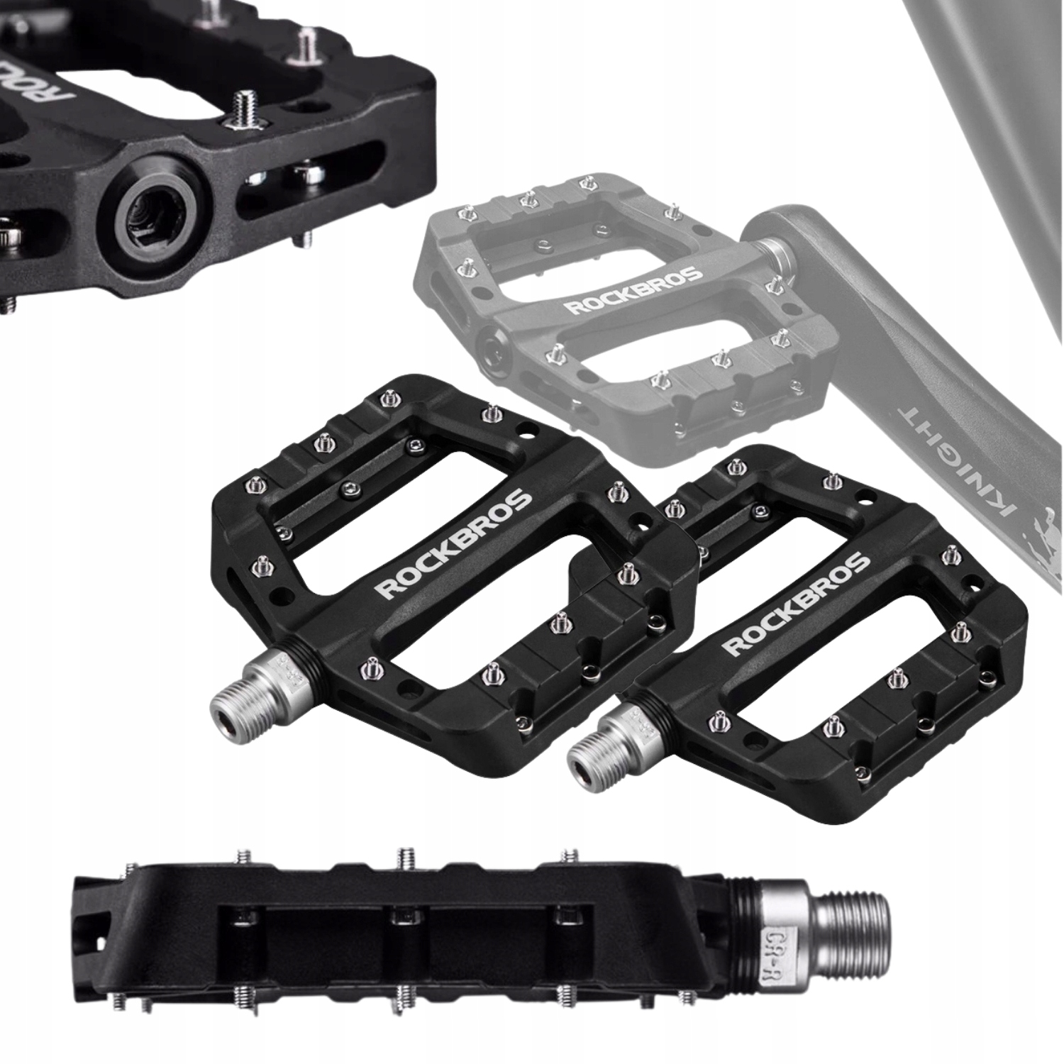 PEDAŁY ROWEROWE PLATFORMOWE MTB Z PINAMI NYLONOWE ANTYPOŚLIZGOWE ROCKBROS