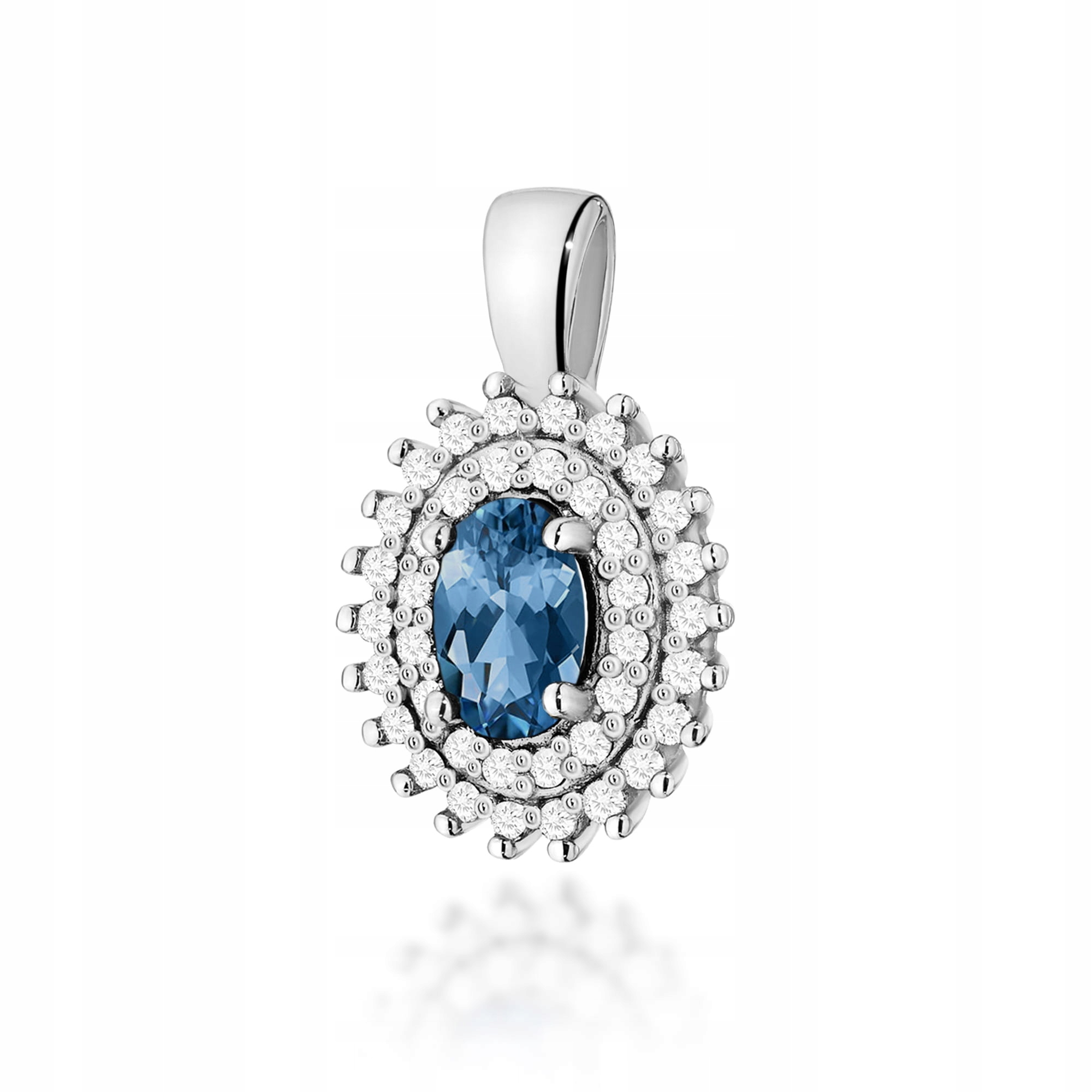 Bohatě zdobený přívěsek 585 bílé zlato markýza london blue topaz 1.3 g