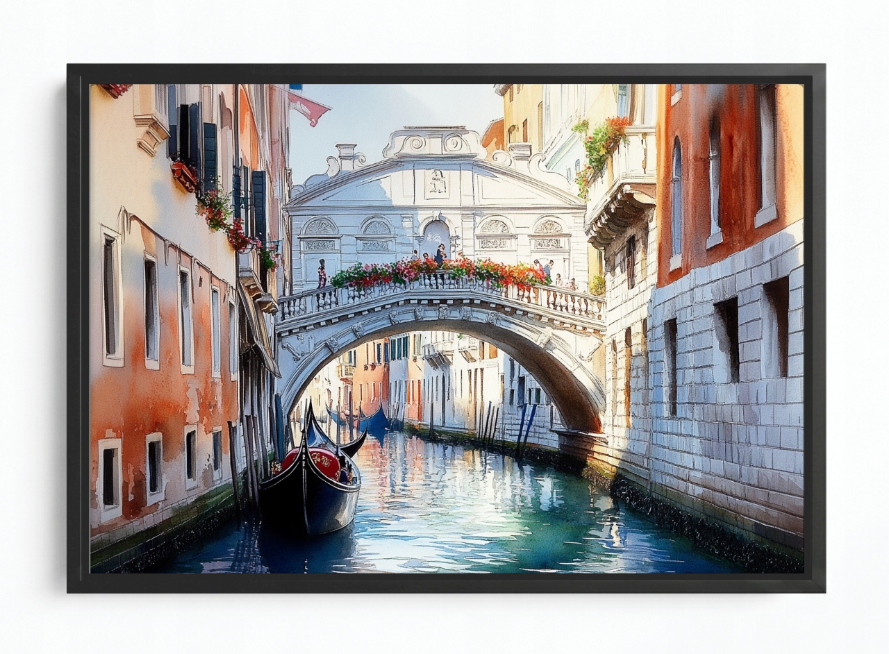 Obraz Rám Americký Box Město Itálie Benátky Most Gondola Kanál 60x40