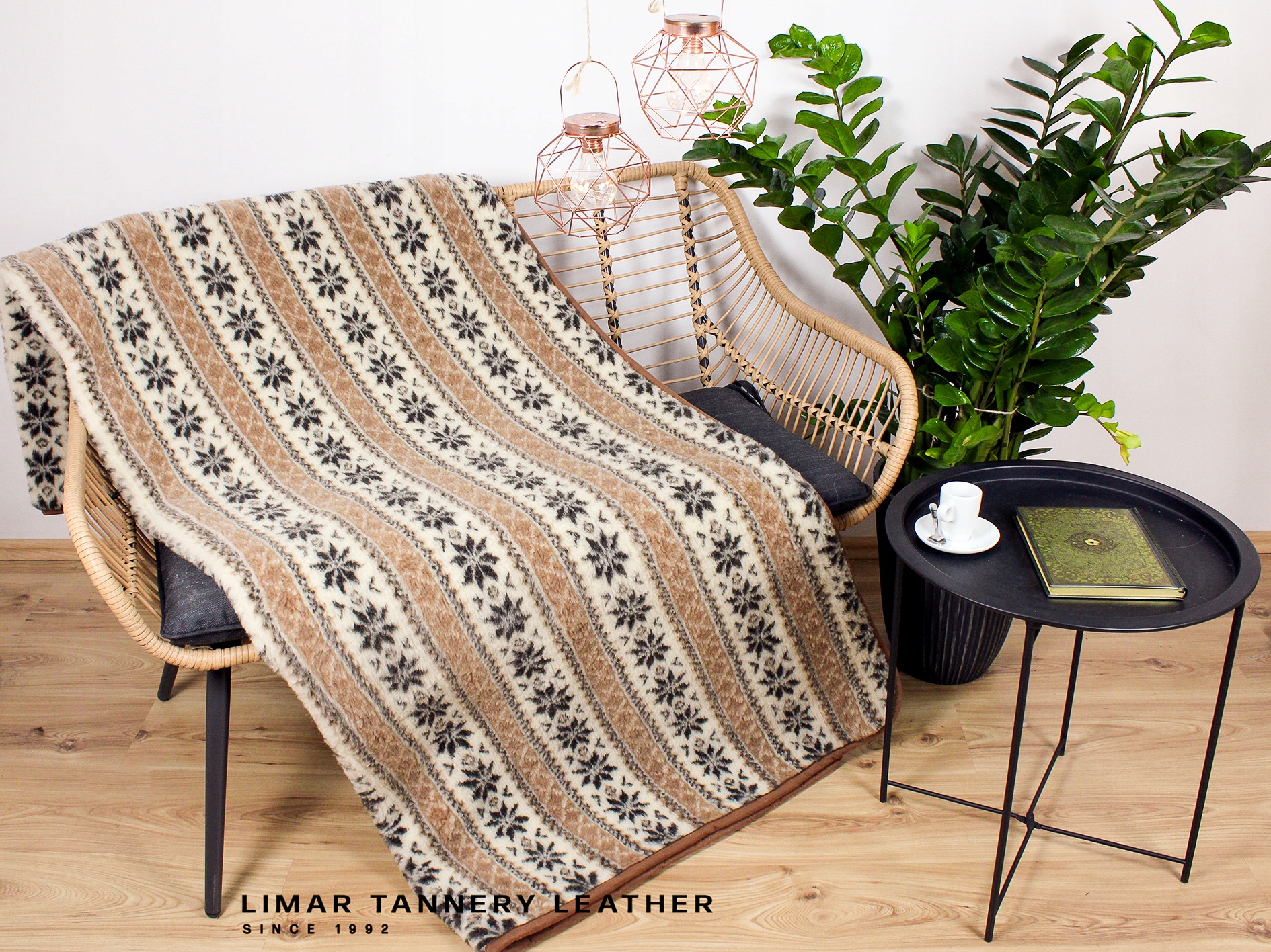 Koc wełniany 200x220cm KARMELOWA GWIAZDKA Marka Limar Tannery Leather