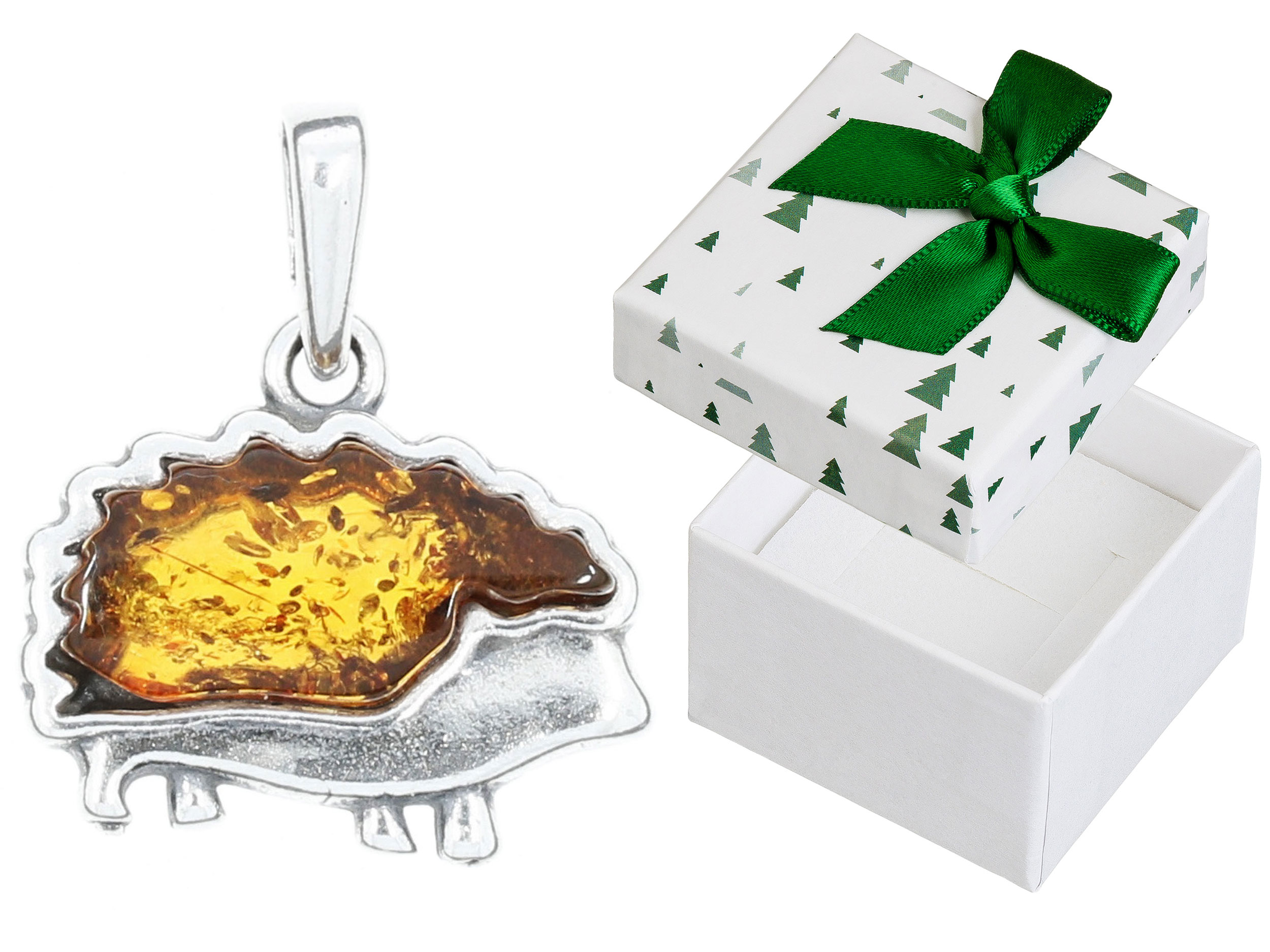 Stříbrný přívěsek Ježek s jantarem Oxidovaný Přívěsek Ježek Jantar 925