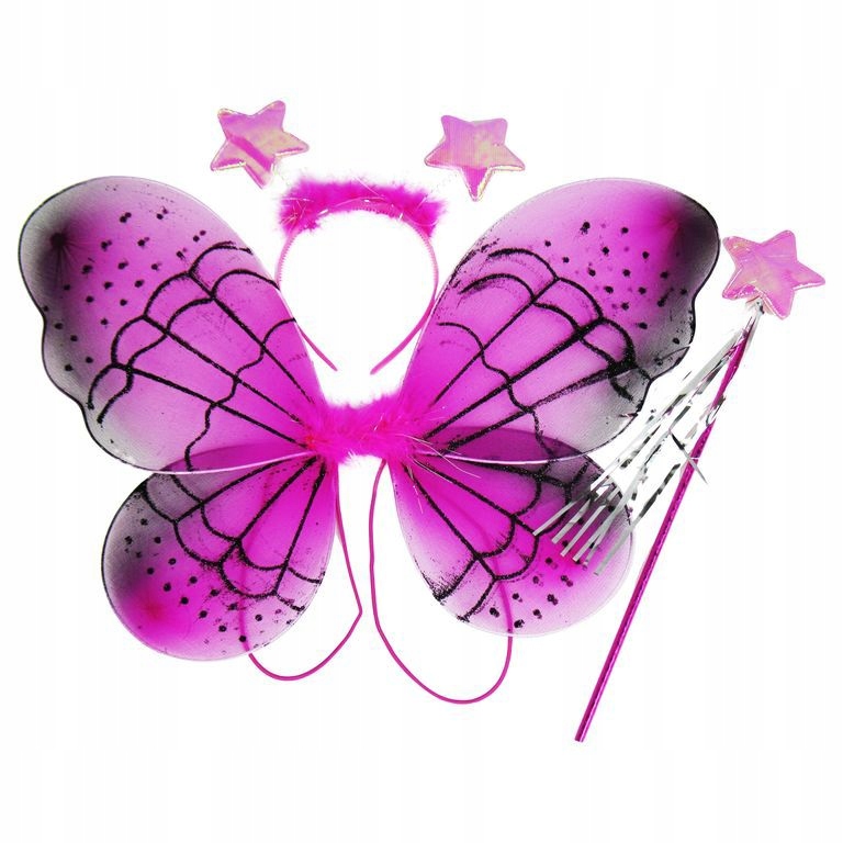 STRÓJ MOTYL WRÓŻKA SKRZYDŁA + OPASKA + RÓŻDŻKA RÓŻOWE FUKSJA