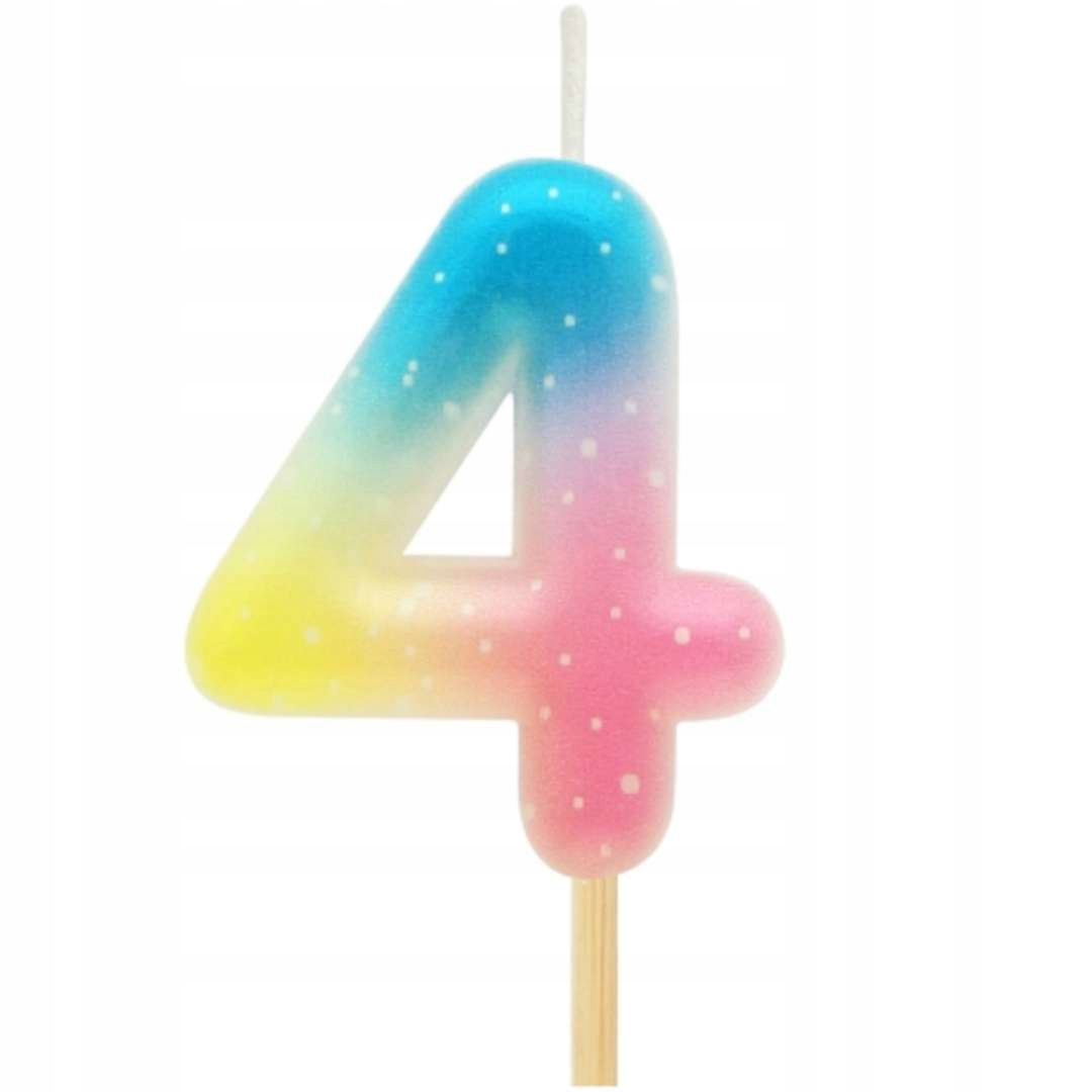 

Świeczka tęczowa Cyfra 4 Piker urodziny Pastel