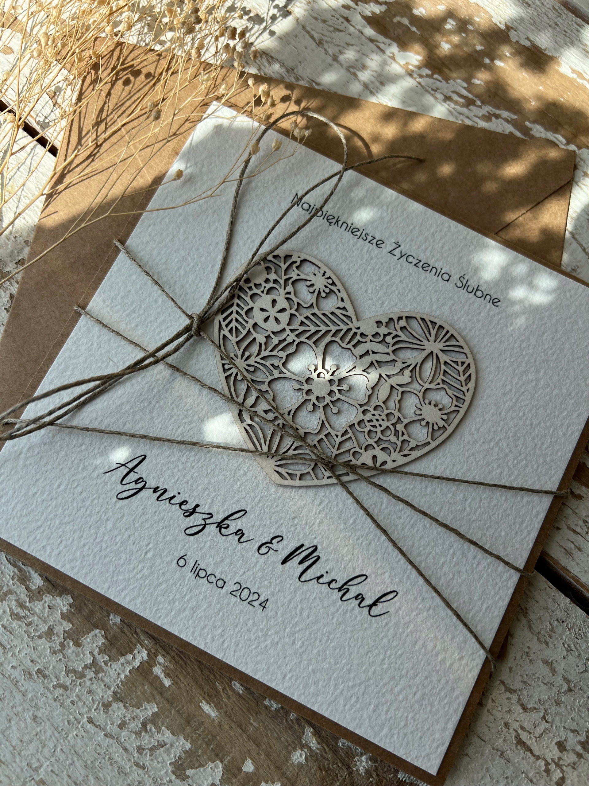 Svatební přání ručně vyrobené personalizované se srdcem KSLP-128