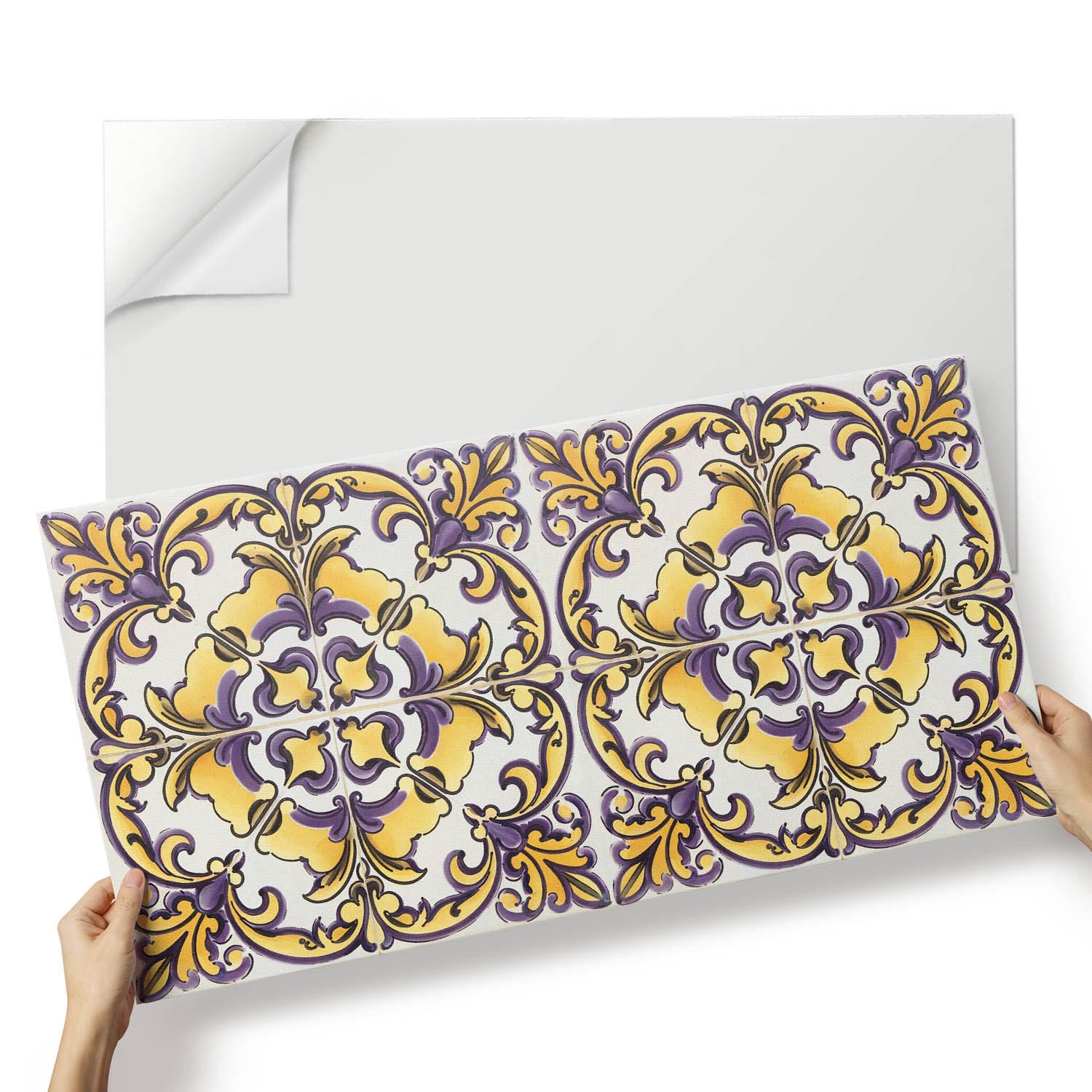 Vinylová Nástěnná Dekorace do kanceláře Keramický vzor s květinami 100 x 50 cm