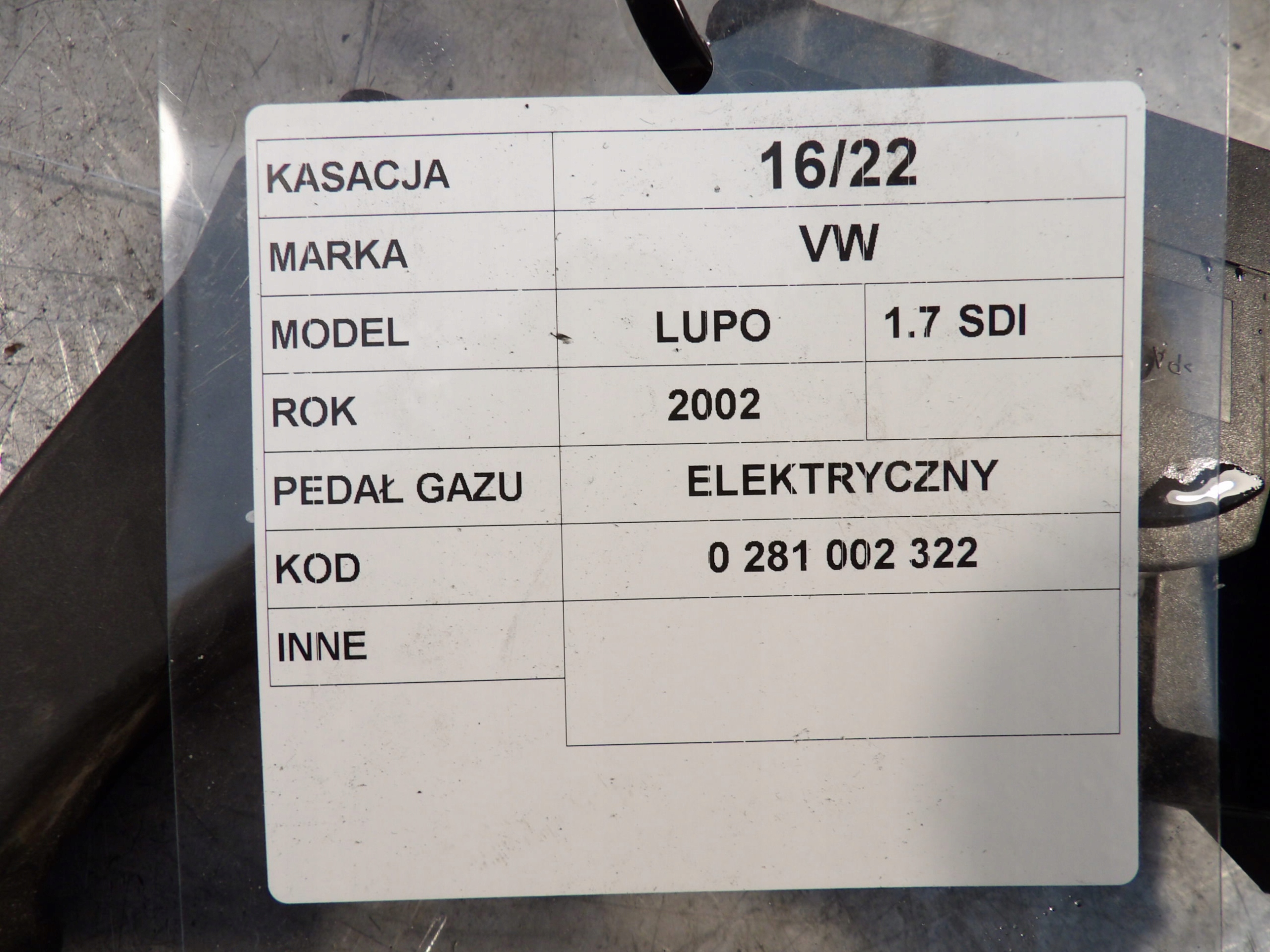 accelerator pedal VW Lupo 1,7SDI 0281002322