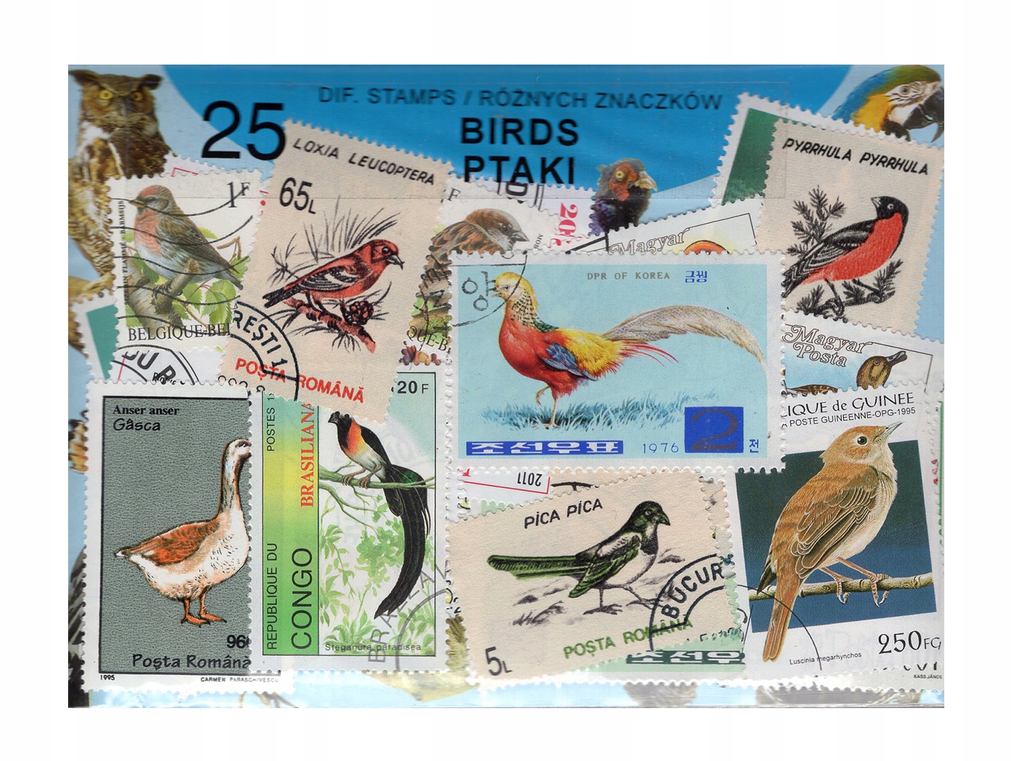 Pakiet 25 znaczków pocztowych - PTAKI