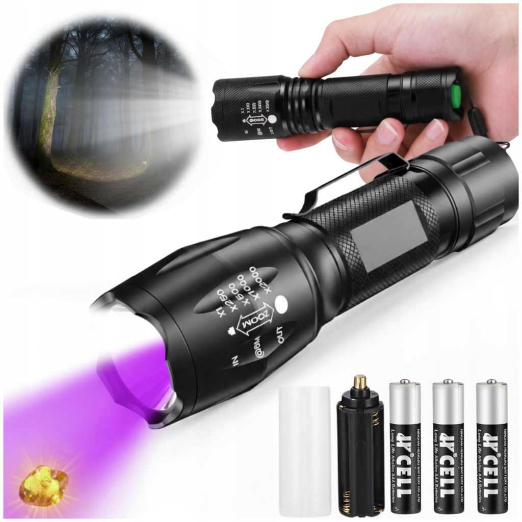 Latarka Uv do Bursztynu Bursztynów Banknotów Wycieków Mocna Taktyczna Led