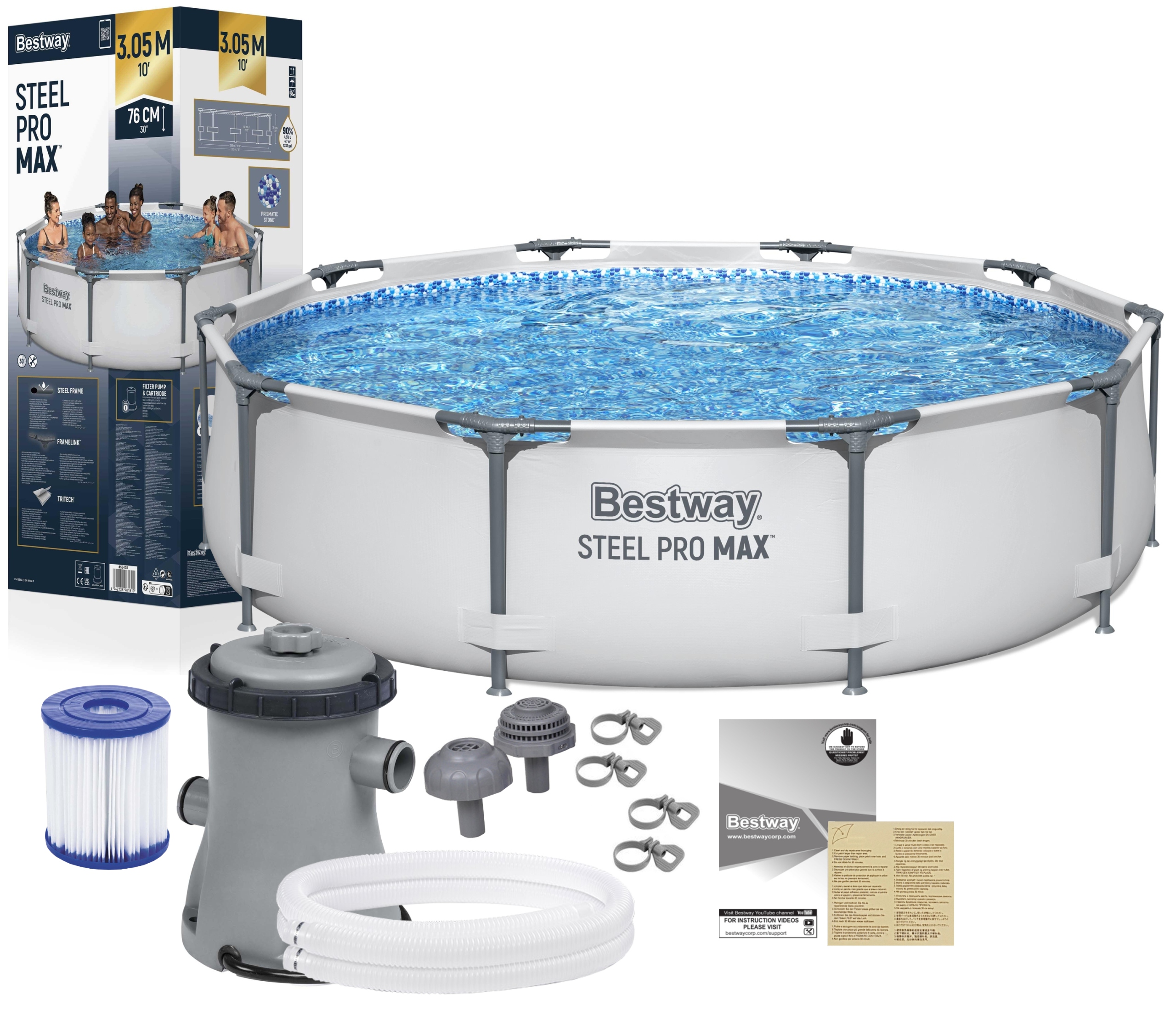 Bestway 56408 Basen Ogrodowy Stelażowy 305x76cm Pompa