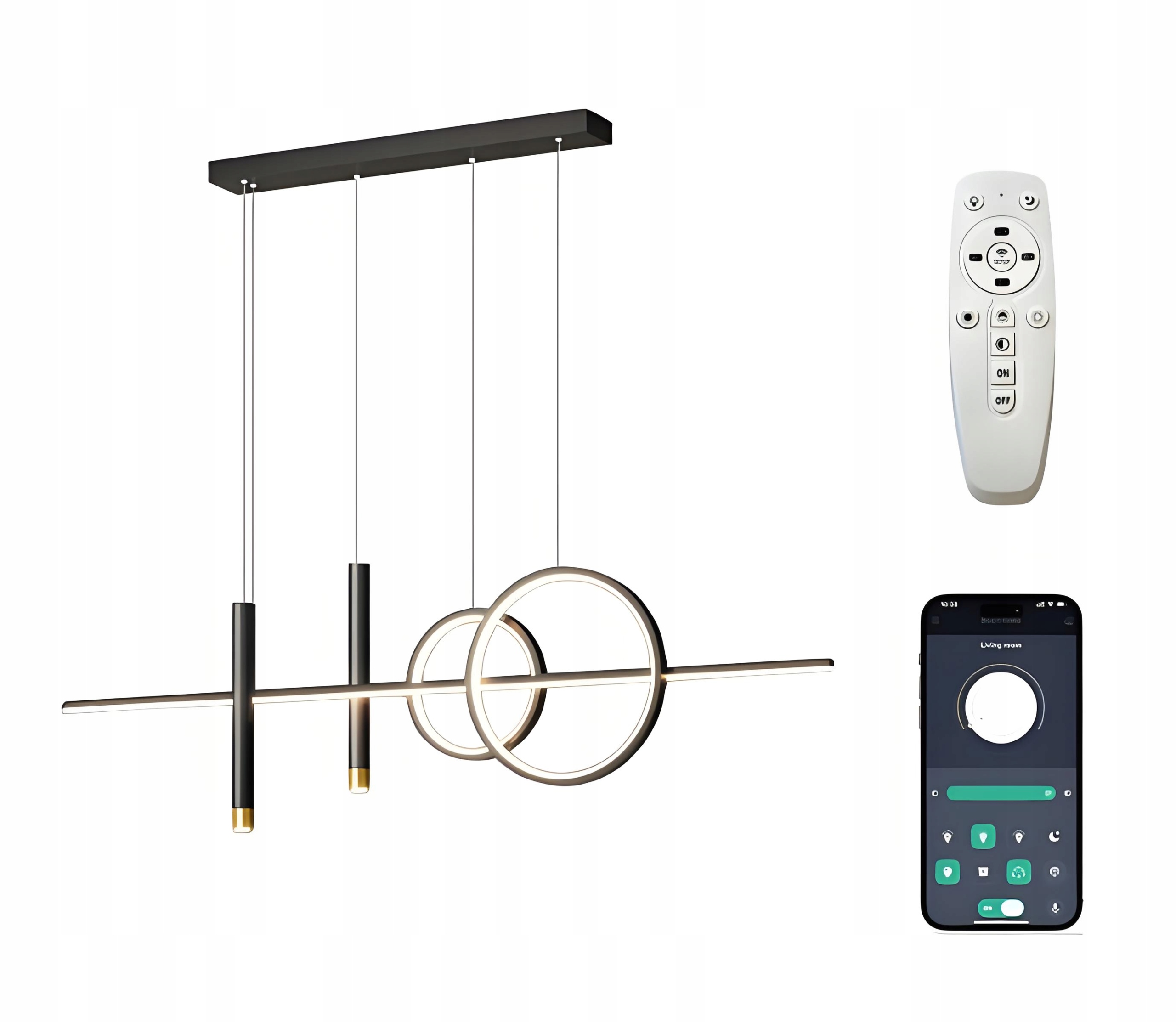 Lampa Wisząca Nad Stół Pałeczki Czarna Ściemnialna 70W 100CM Pilot Light