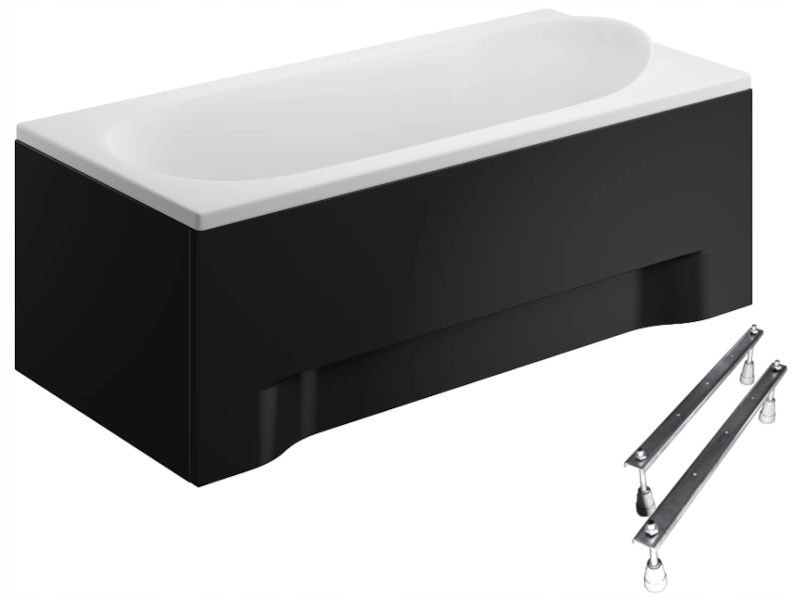 Obdélníková vana Polimat Medium 160x75, černé pouzdro, bonus nohy