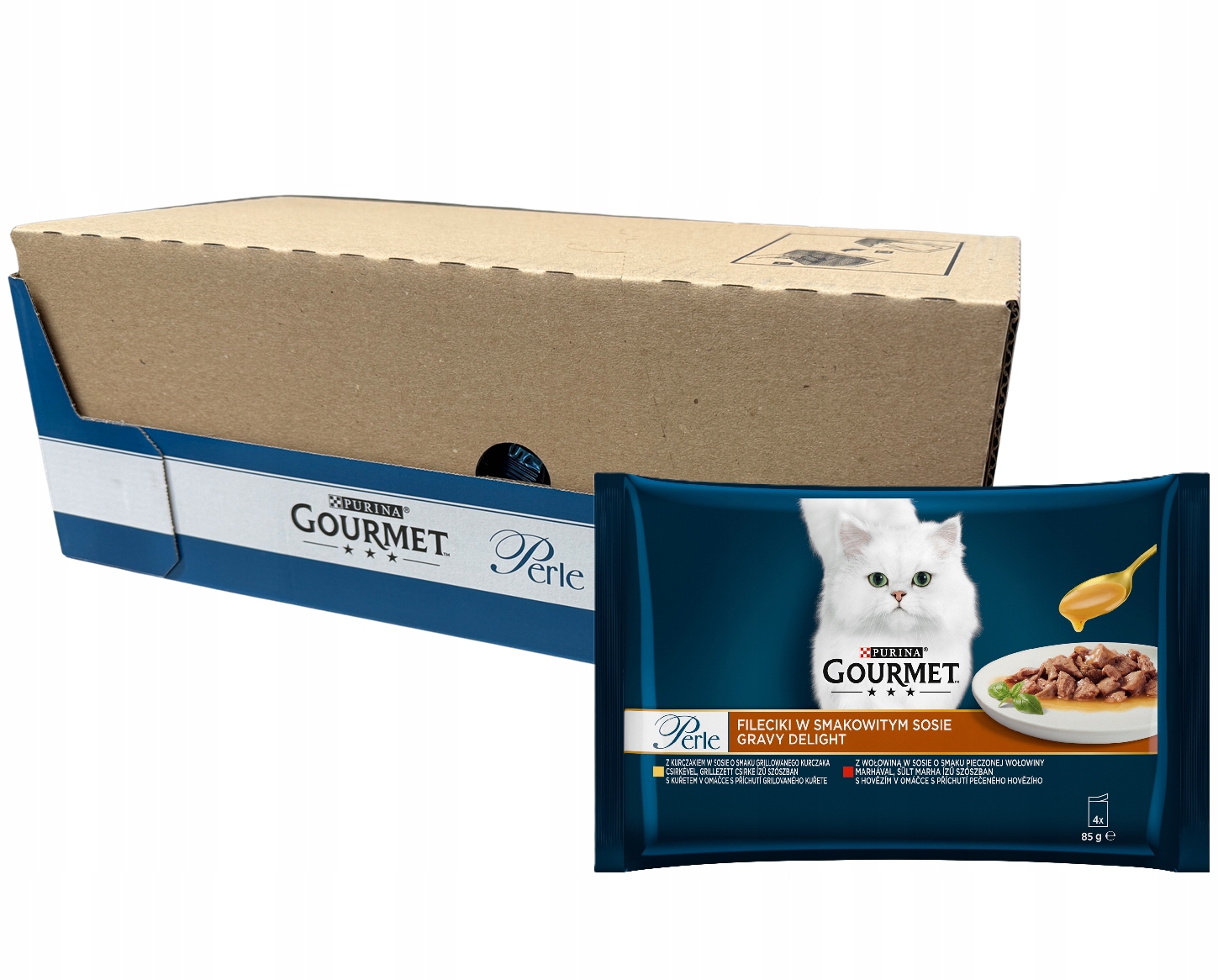 Levně Mokré krmivo pro kočky Gourmet Perle Fileciki v omáčce hovězí kuře 4.08 kg