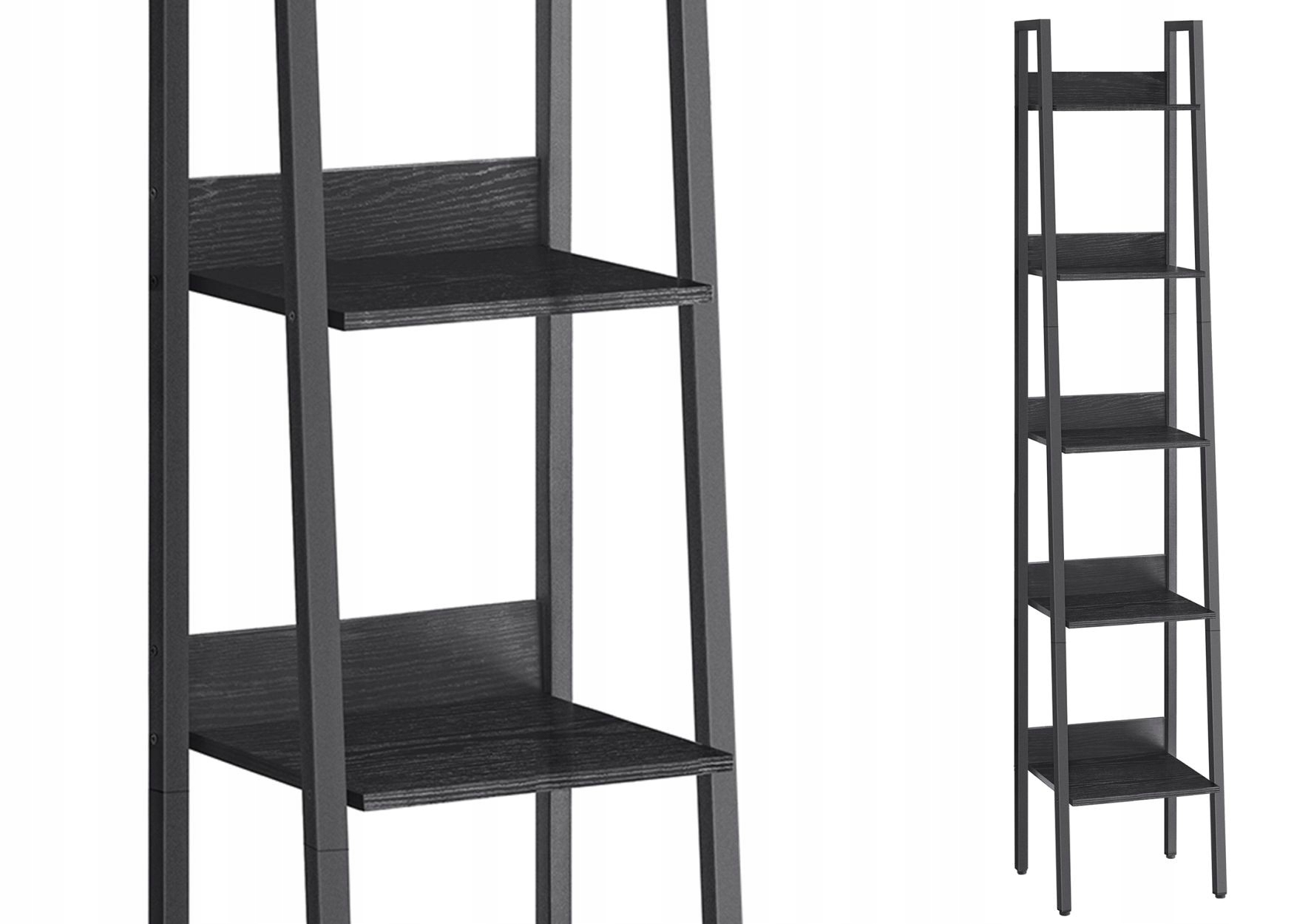 Praktický úzky čierny regál na knihy 5 x polička Loft 170 cm