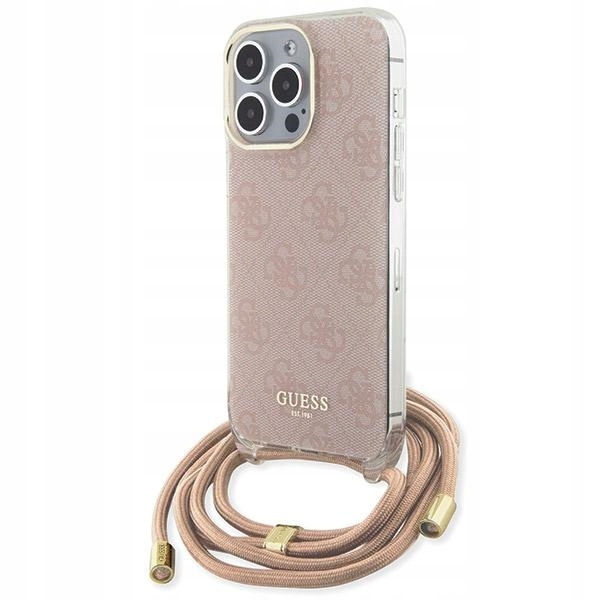 Guess krytka pro iPhone 15 Pro 6,1" Hc Crossbody Cord 4G Print růžová