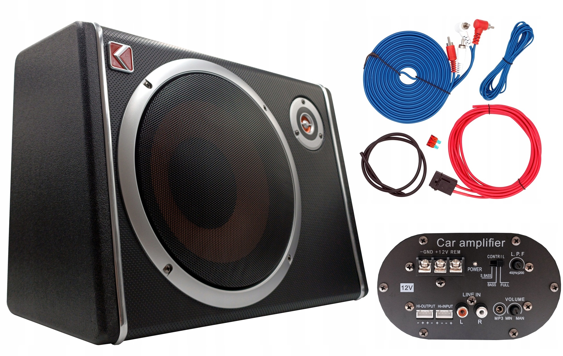 Subwoofer aktívna basová skriňa do auta 25 cm SB-10APR kabeláž