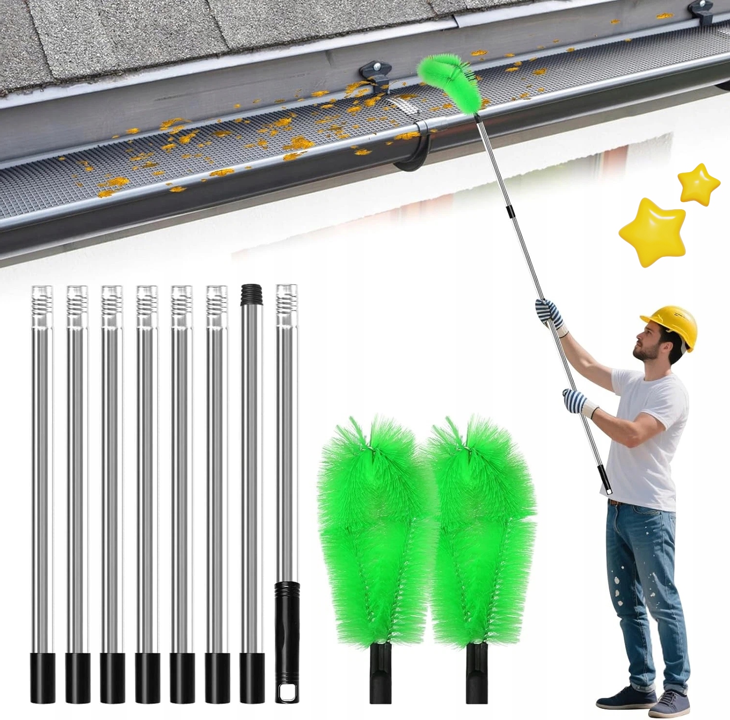 Levně Zelený Teleskopický Okapový Kartáč Pro Čištění Střech A Okapů