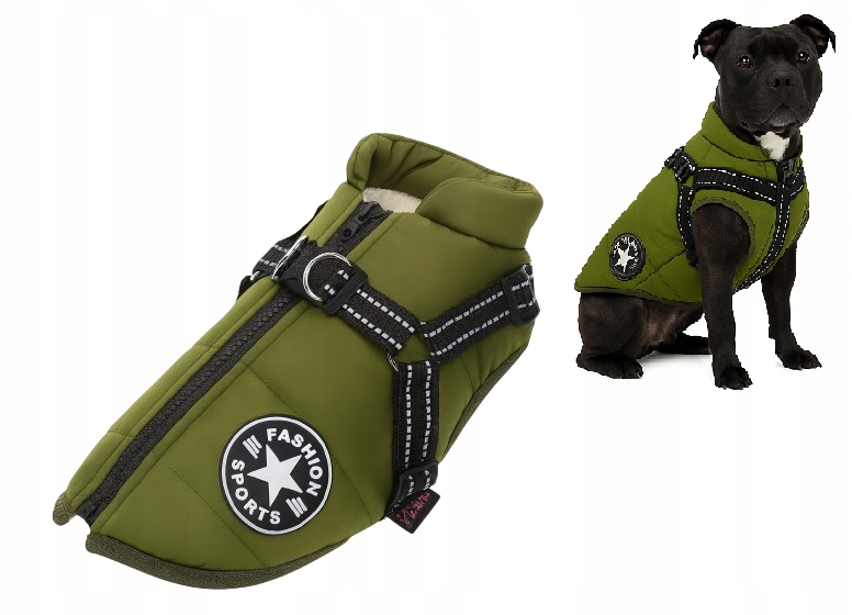 Zimní oblečení Bunda pro psa na zimu Zelená s ramenními popruhy Velikost 4XL