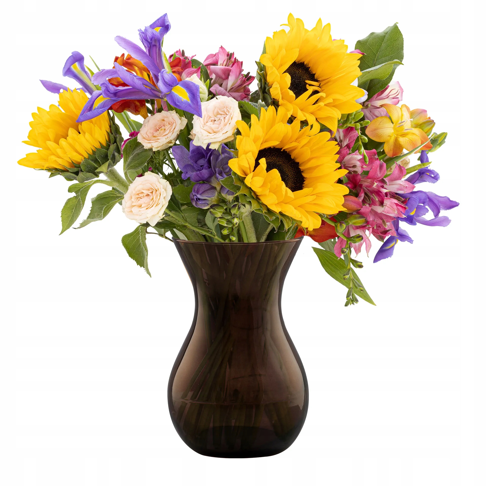 WAZON Flakon Szklany KLASYCZNY Dekoracyjny Na Kwiaty Bukiety H 18cm BRĄZOWY